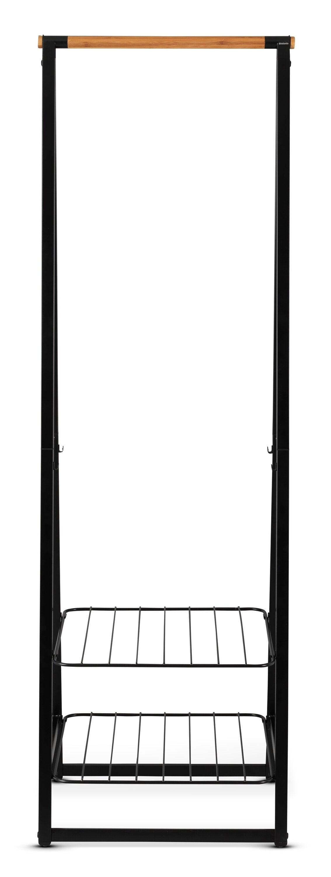 Black Steel and Bamboo Freestanding Garment Rack with Adjustable Shelves