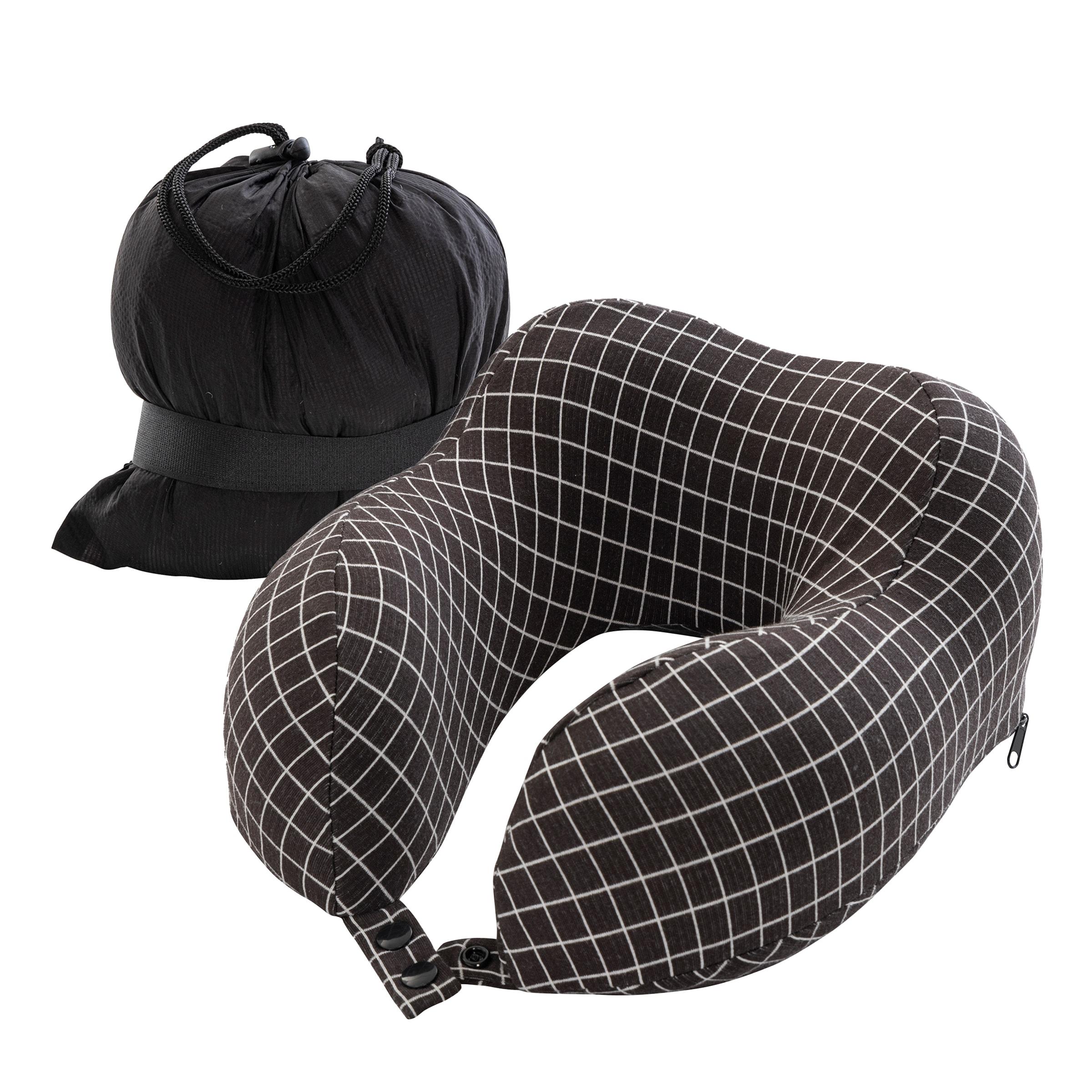 Travel Pillow - Memory Foam Pillow with Washable Cover - Neck Pillows for Sleeping on Airplanes, Trains, Cars, and Buses by Home-Complete (Black)