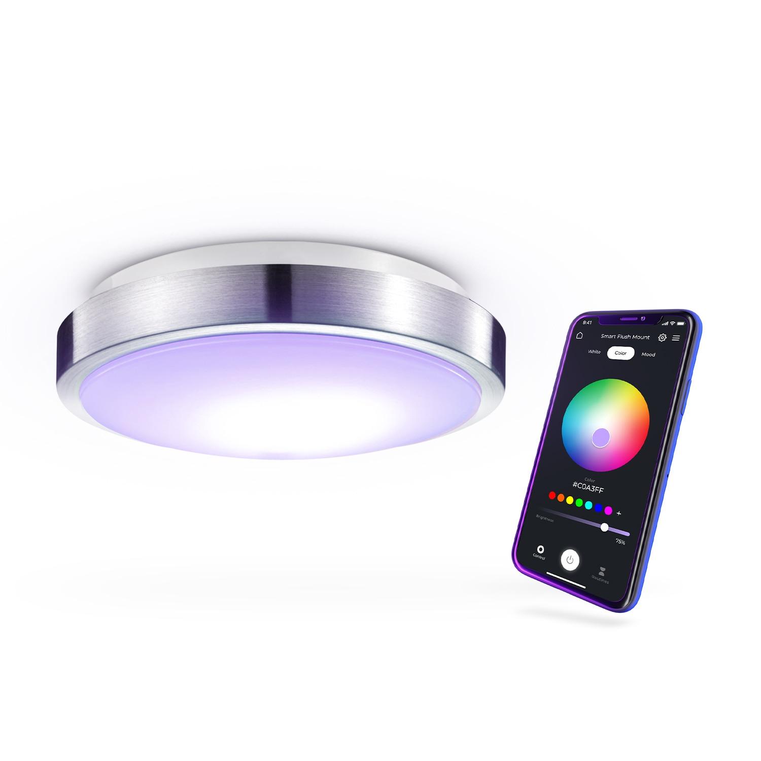 Smart Brushed Nickel 16W 11" White LED Wi-Fi Enabled Voice Activated Flush Mount Ceiling Light: ETL & Energy Star Certified