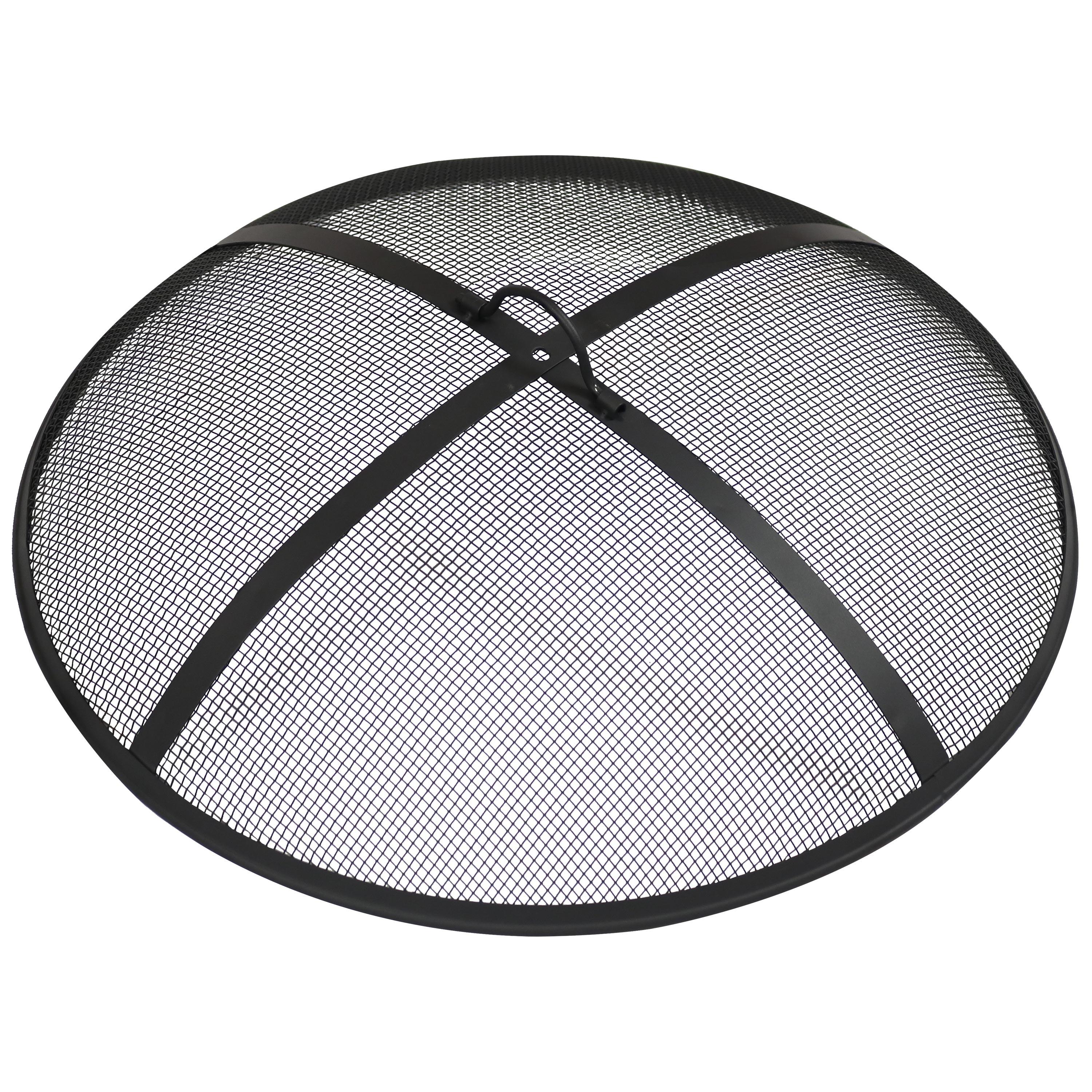 SunnyDaze Decor Heavy-Duty Round Steel Mesh Fire Pit Spark Screen with Handle