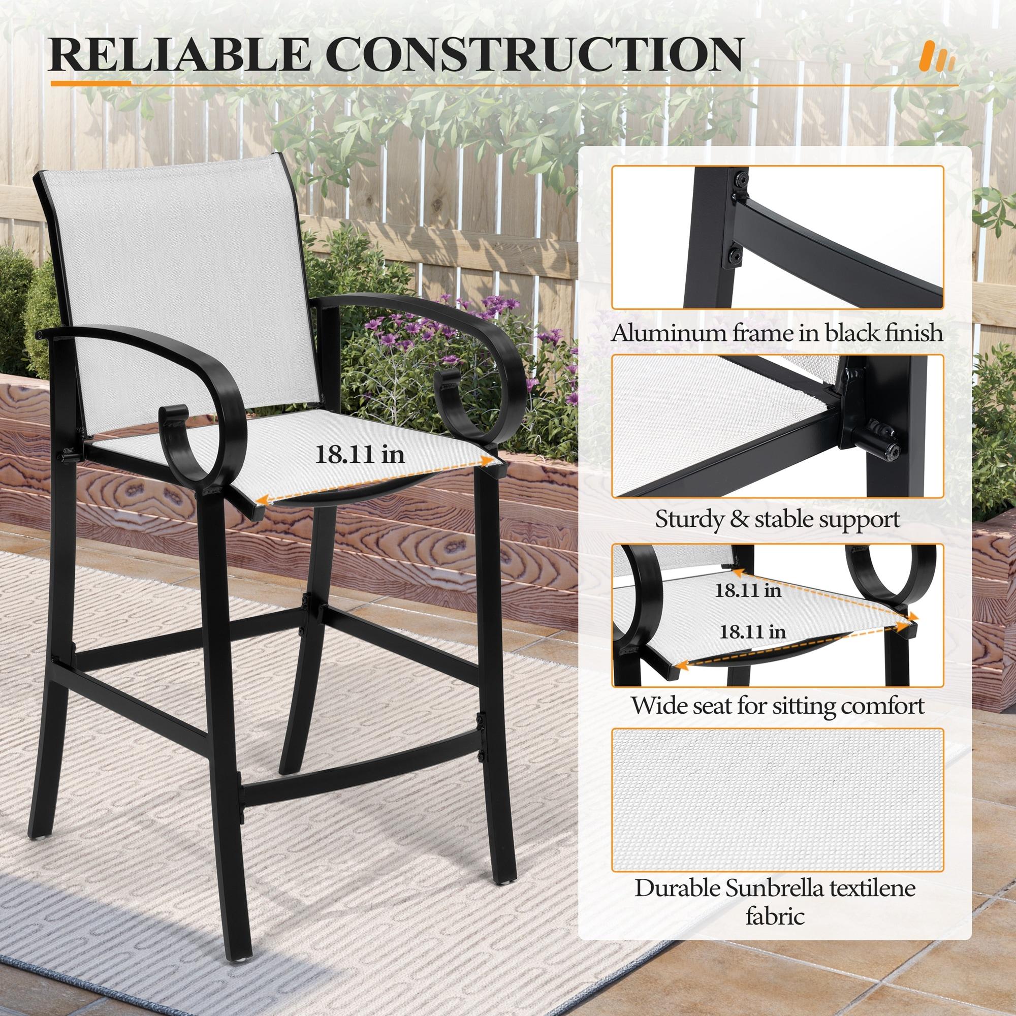 Crestlive Products Sunbrella Outdoor Bar Stool Set of 2 Aluminum Patio Counter Height Barstools Oyster