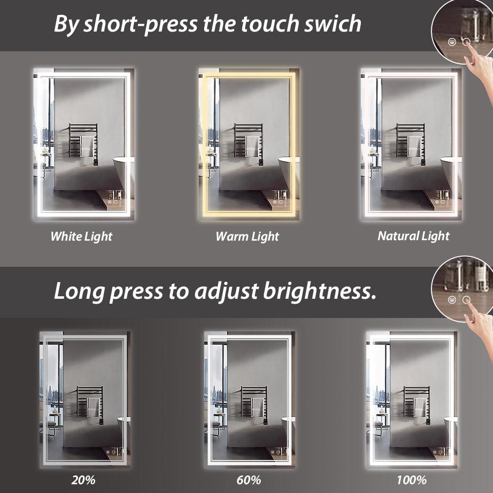 Keonjinn LED Bathroom Mirror with Lights, 30'' x 36''LED Vanity Mirror, Wall Mounted Anti-Fog Dimmable Frameless Frontlit Makeup Mirror, IP54, 6000K(Horizontal/Vertical)