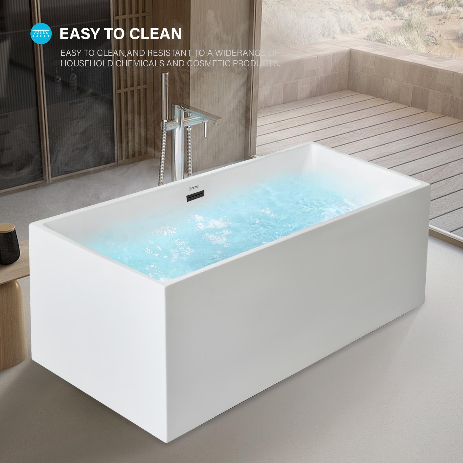 Vanity Art 67" Acrylic Freestanding Soaking Bathtub with Overflow and Pop-up Drain
