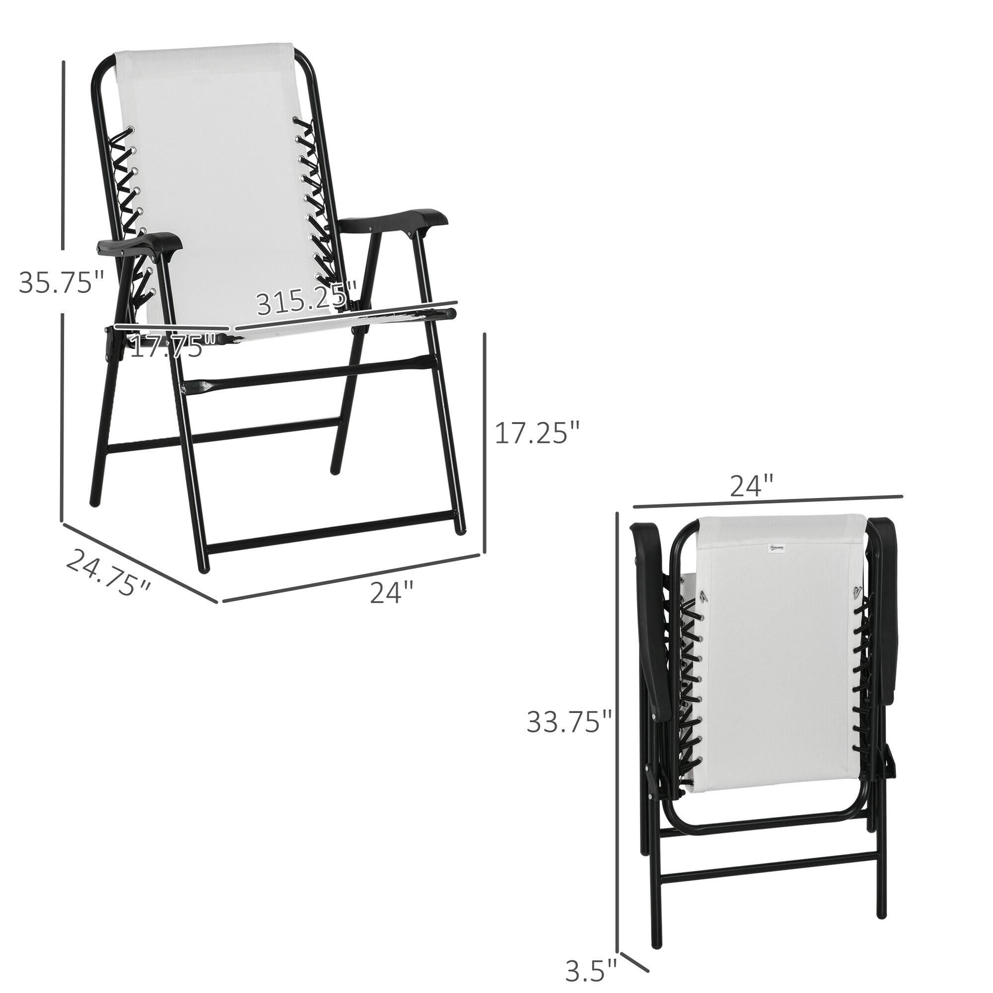 Set of 2 Cream White Steel Folding Outdoor Chairs with Armrests