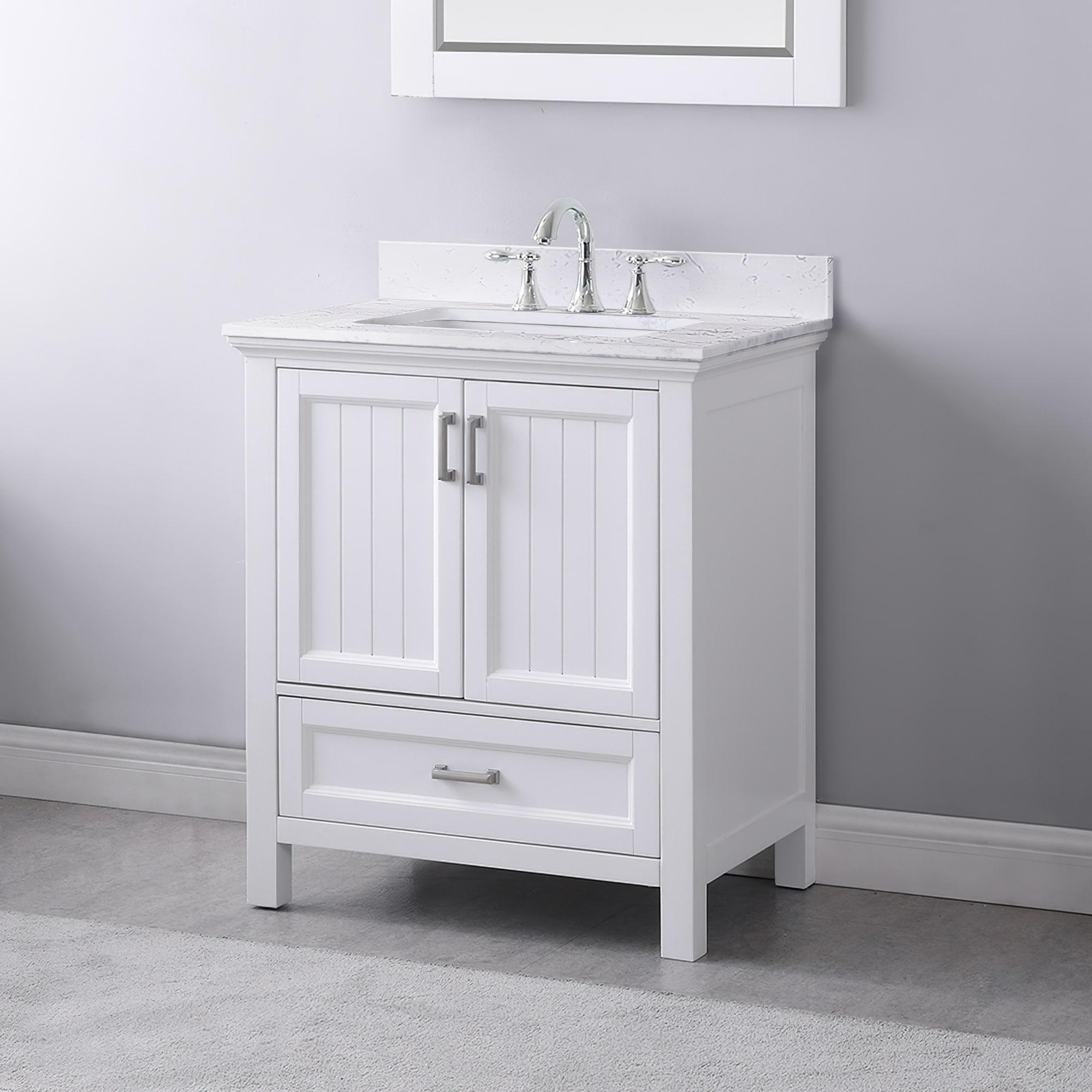 Isla 30" Single Bathroom Vanity Set in White and Carrara White Marble Countertop without Mirror