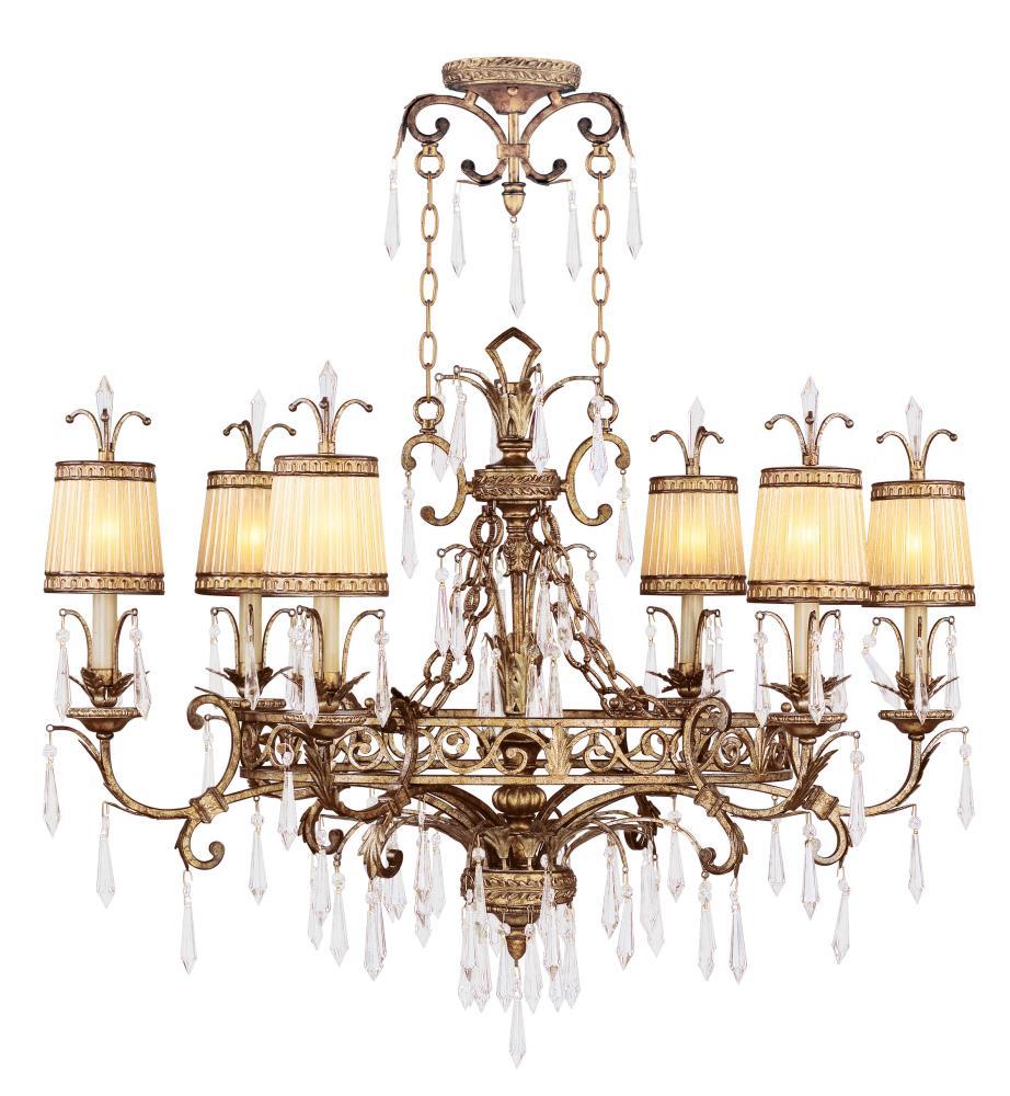 Elegant Vintage Gold Leaf Crystal Chandelier with Handcrafted Shades