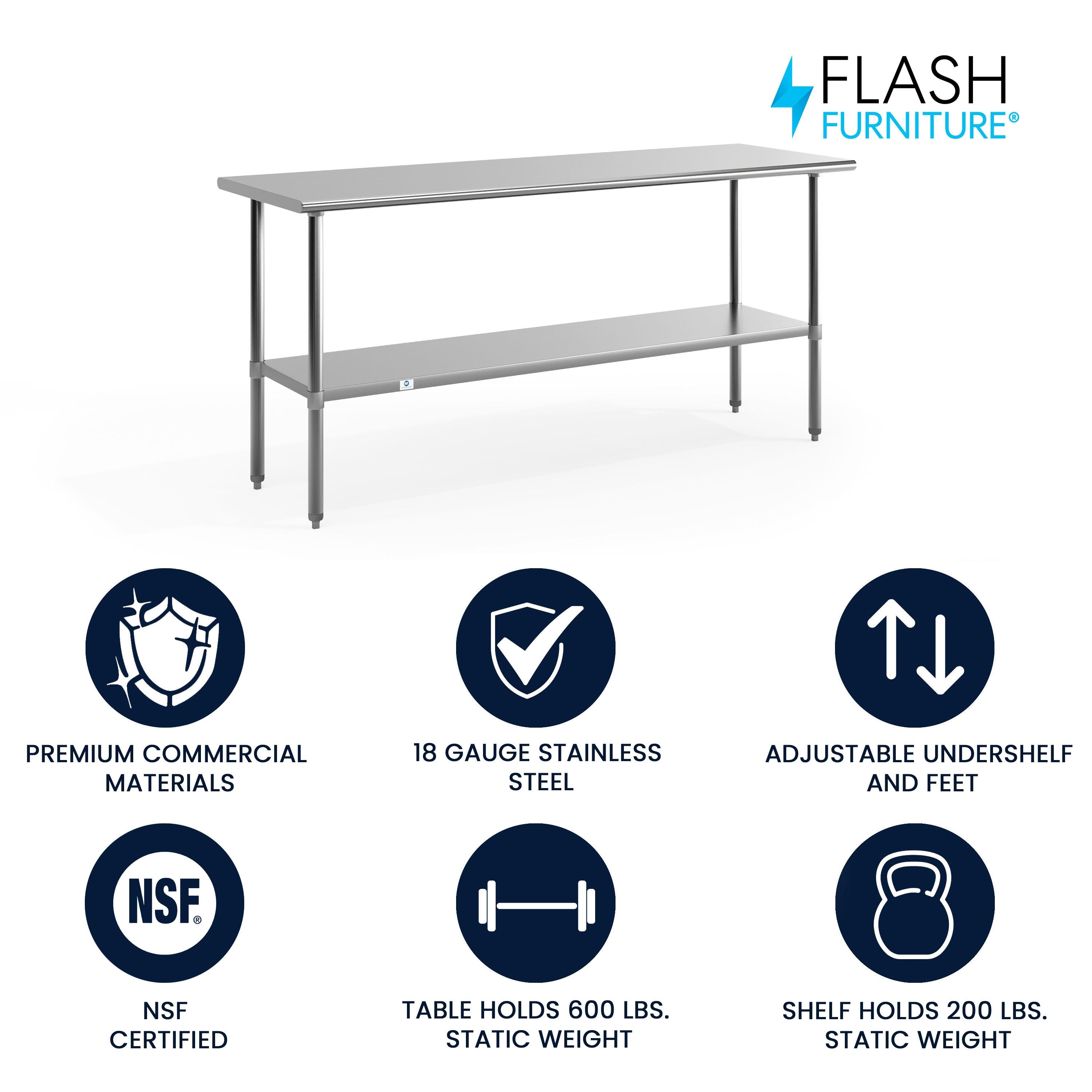 Woodford NSF Certified Stainless Steel Prep and Work Table with Undershelf by Flash Furniture