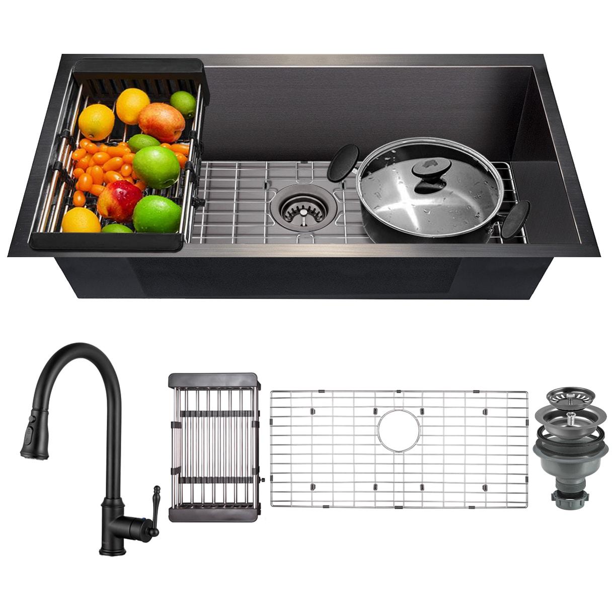 All-in-One Stainless Steel 32" L x 18" W Undermount Kitchen Sink with Faucet