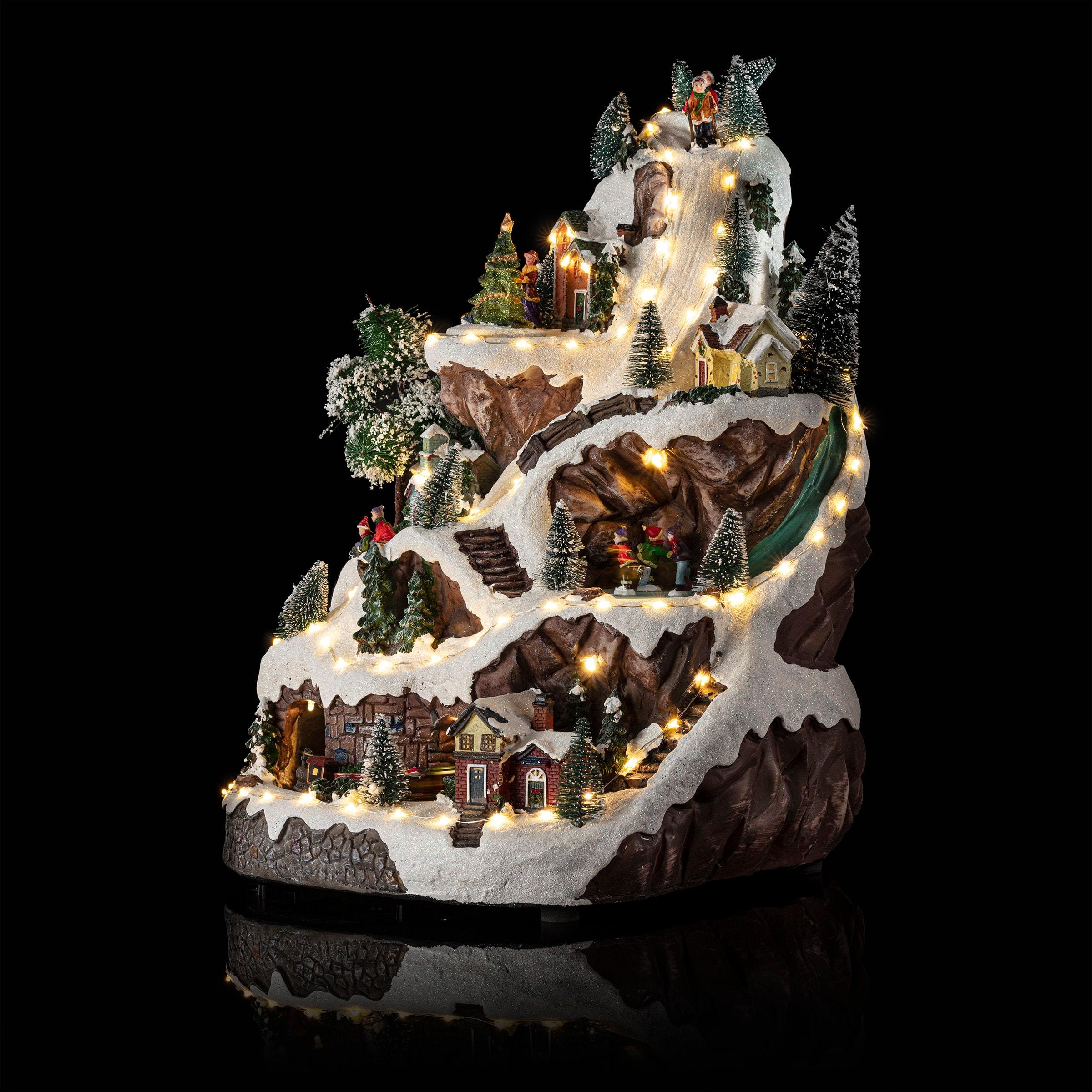 18-Inch Snowy Mountain Village with LED Lights and Music