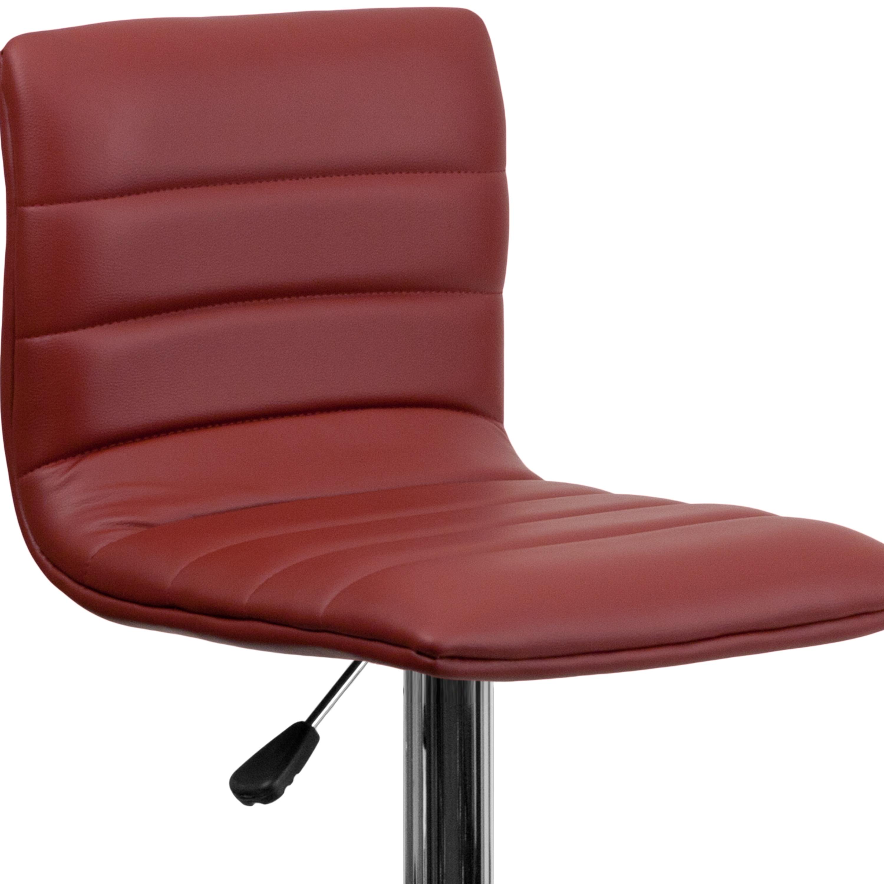 Flash Furniture Modern Burgundy Vinyl Adjustable Bar Stool with Back, Counter Height Swivel Stool with Chrome Pedestal Base