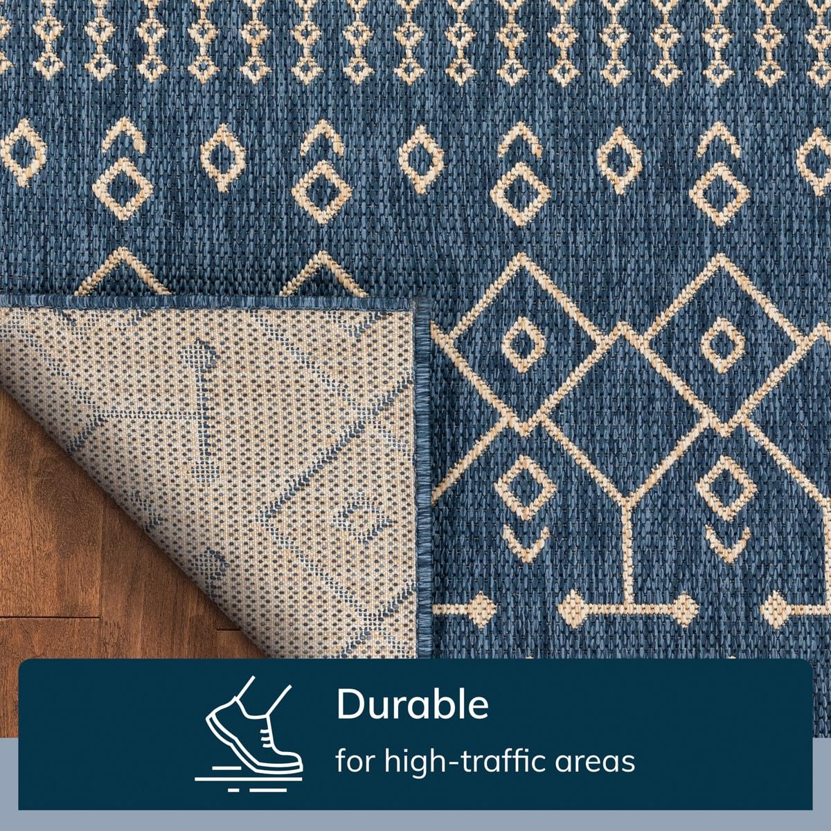 Marshanna Nord Trellis Blue Indoor/Outdoor Flat-Weave Area Rug