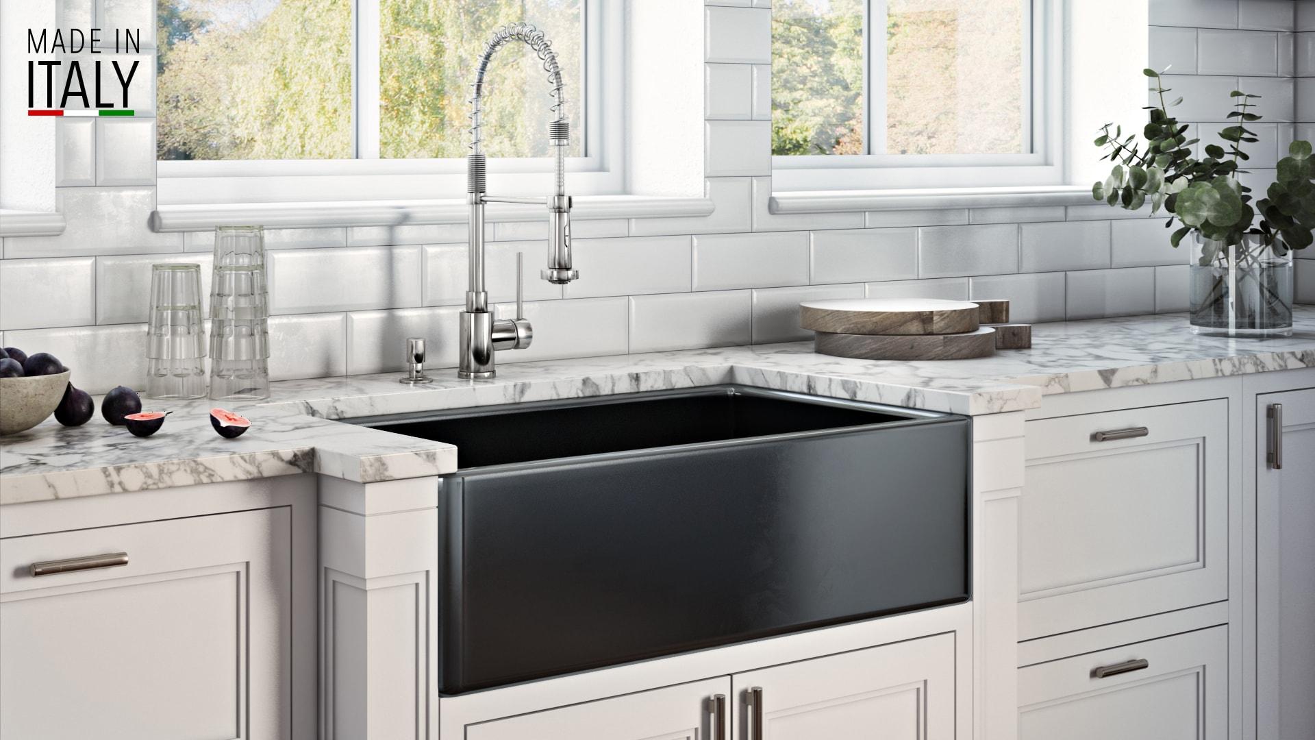 Ruvati 33 inch Fireclay Farmhouse Apron-Front Kitchen Sink Reversible