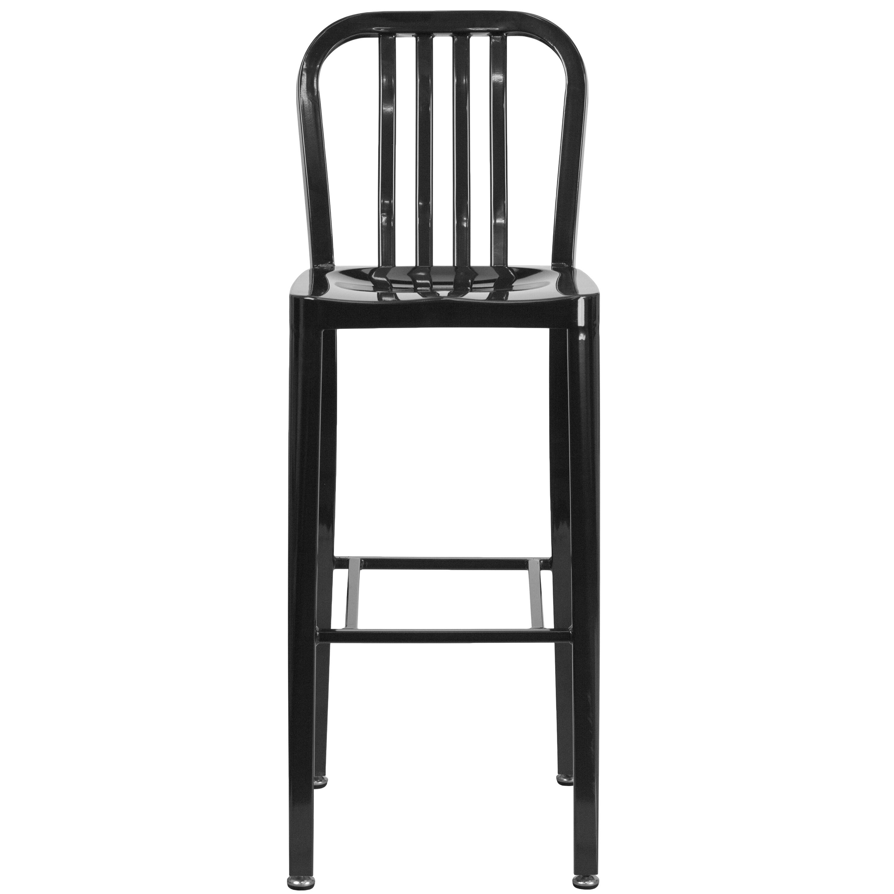Flash Furniture Commercial Grade 30" High Black Metal Indoor-Outdoor Barstool with Vertical Slat Back