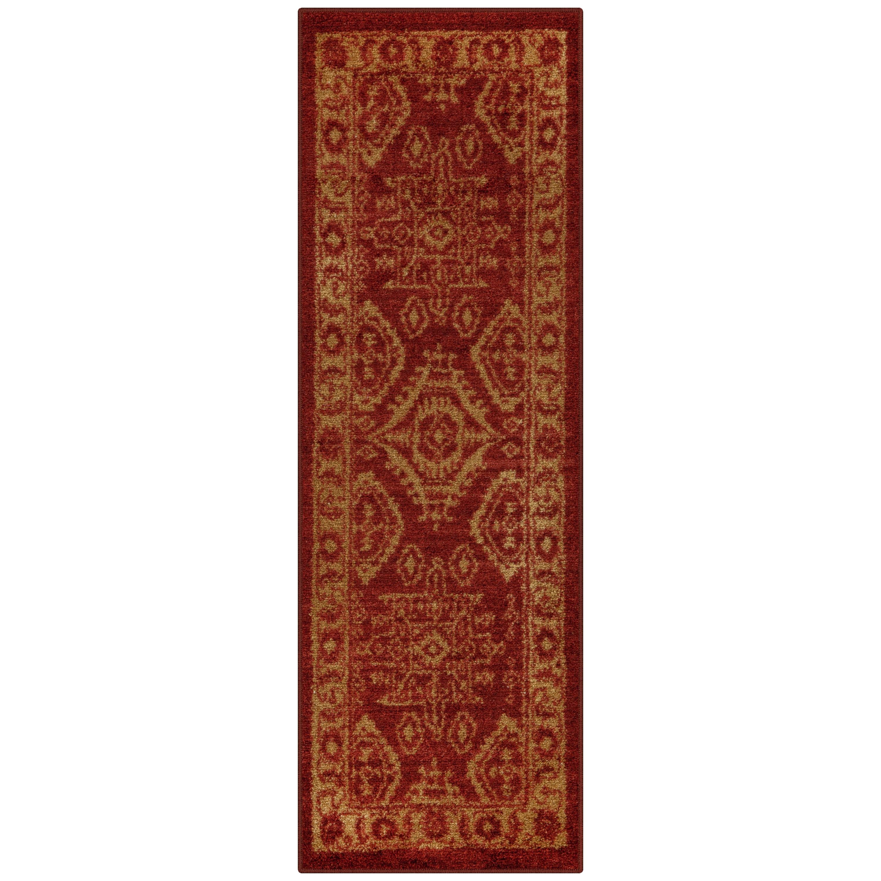Maples Rugs - Made in USA - Georgina Traditional Washable Indoor Runner Rugs, 2' x 6', Red/Gold