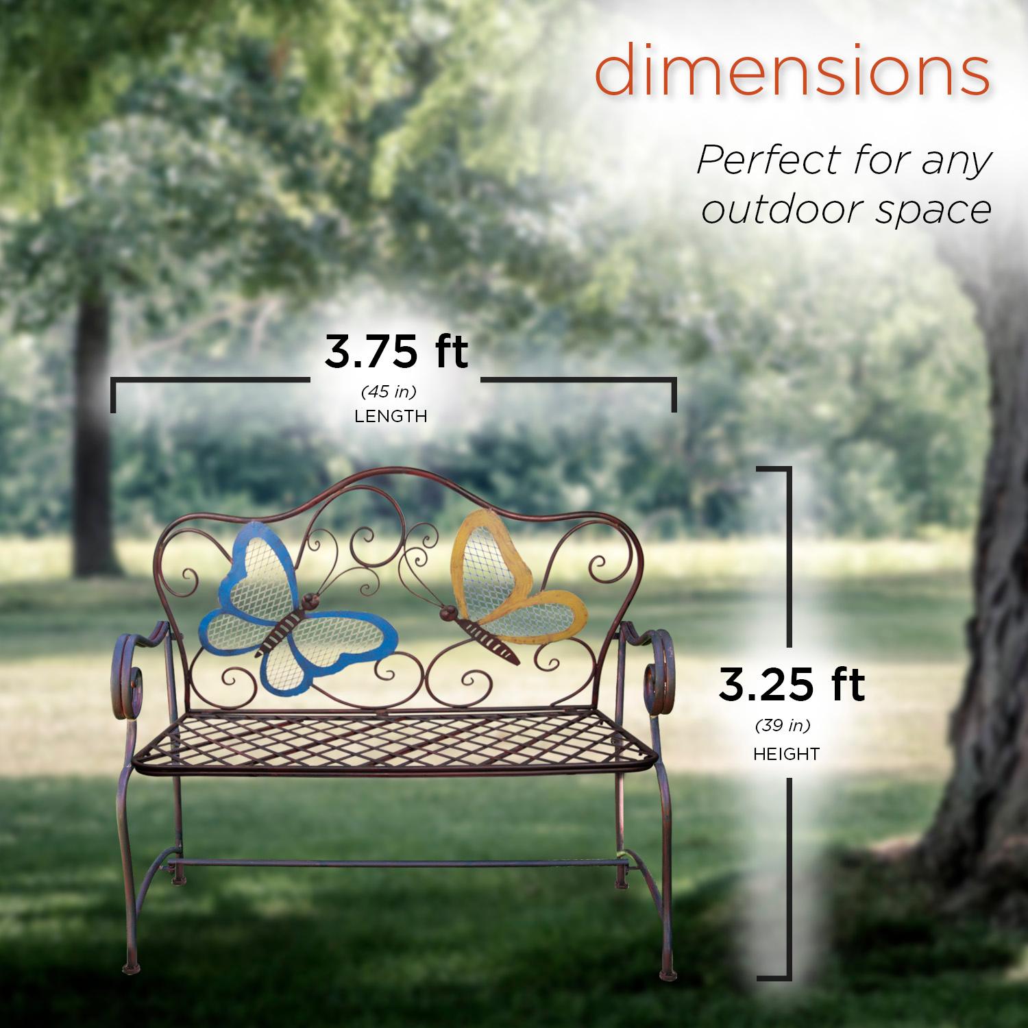 Butterfly Metal Bench Brown - Alpine Corporation: Chic Garden Seating, Weather-Resistant Patio Furniture