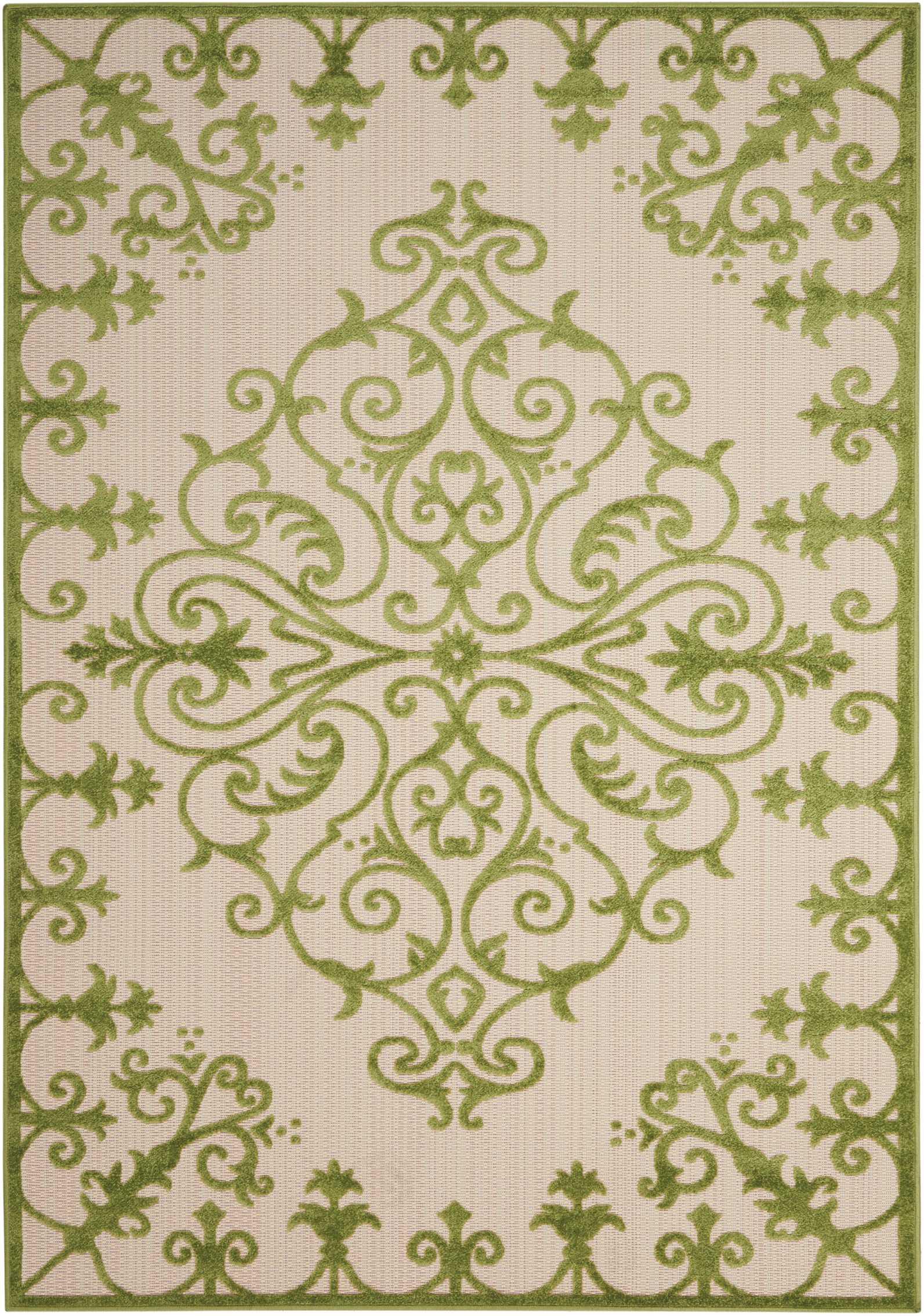 Nourison Aloha Medallion Flatweave High-Low Indoor Outdoor Area Rug Green 3'6" x 5'6"