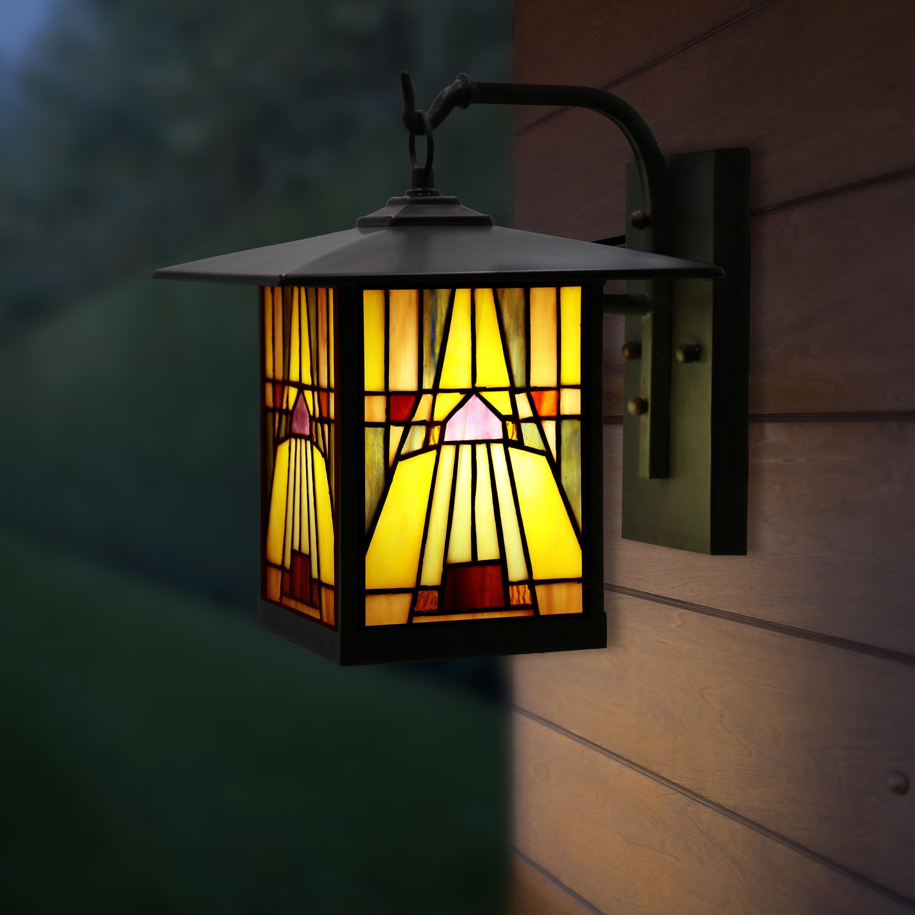 11.75" 1-Light Mona Mission Style Outdoor Wall Lantern Sconce Bronze - River of Goods: Stained Glass, ETL Listed, Weather-Resistant