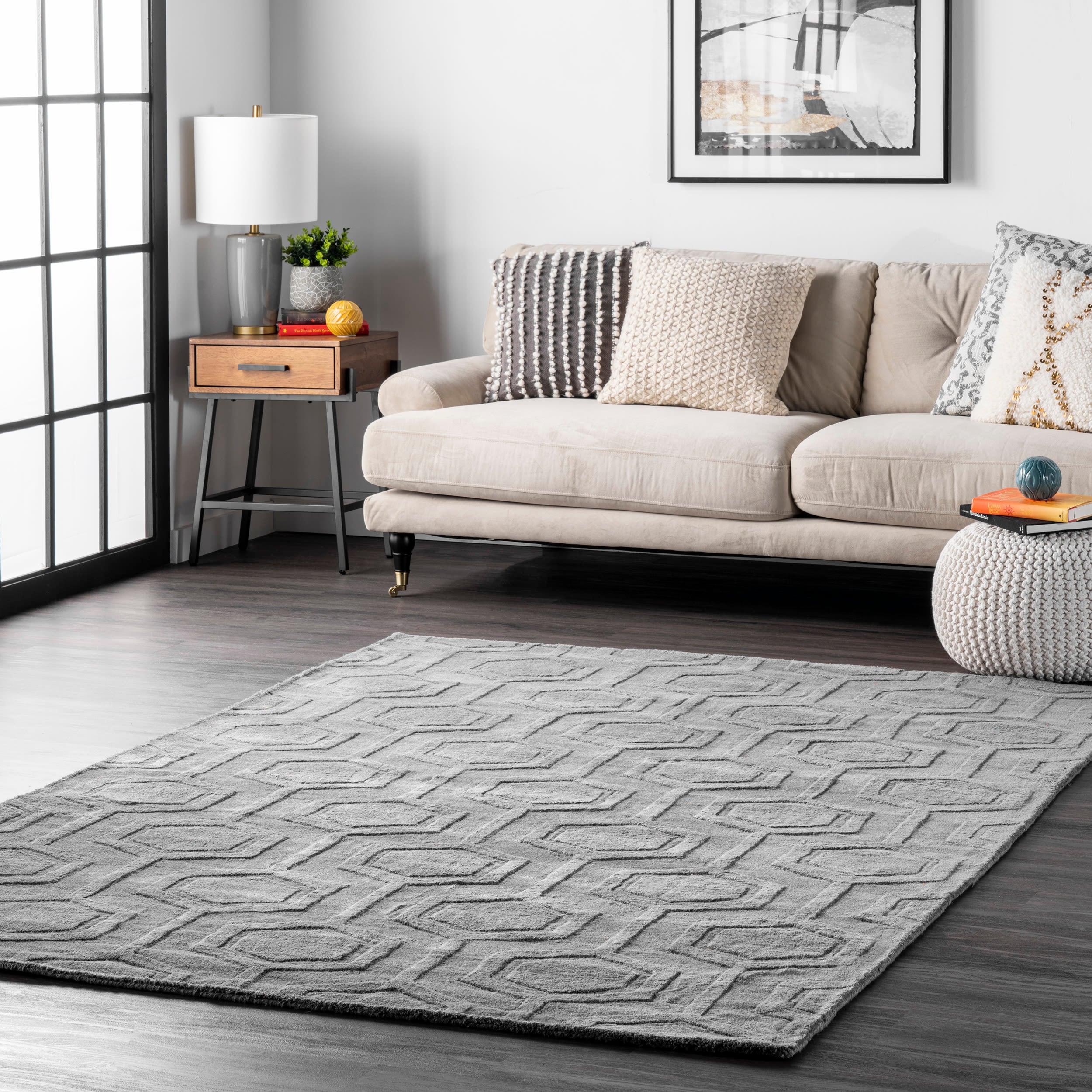 Nuloom Ambrose Geometric 5x8 Wool Indoor Area Rug for Living Room Bedroom Dining Room Kitchen, Grey