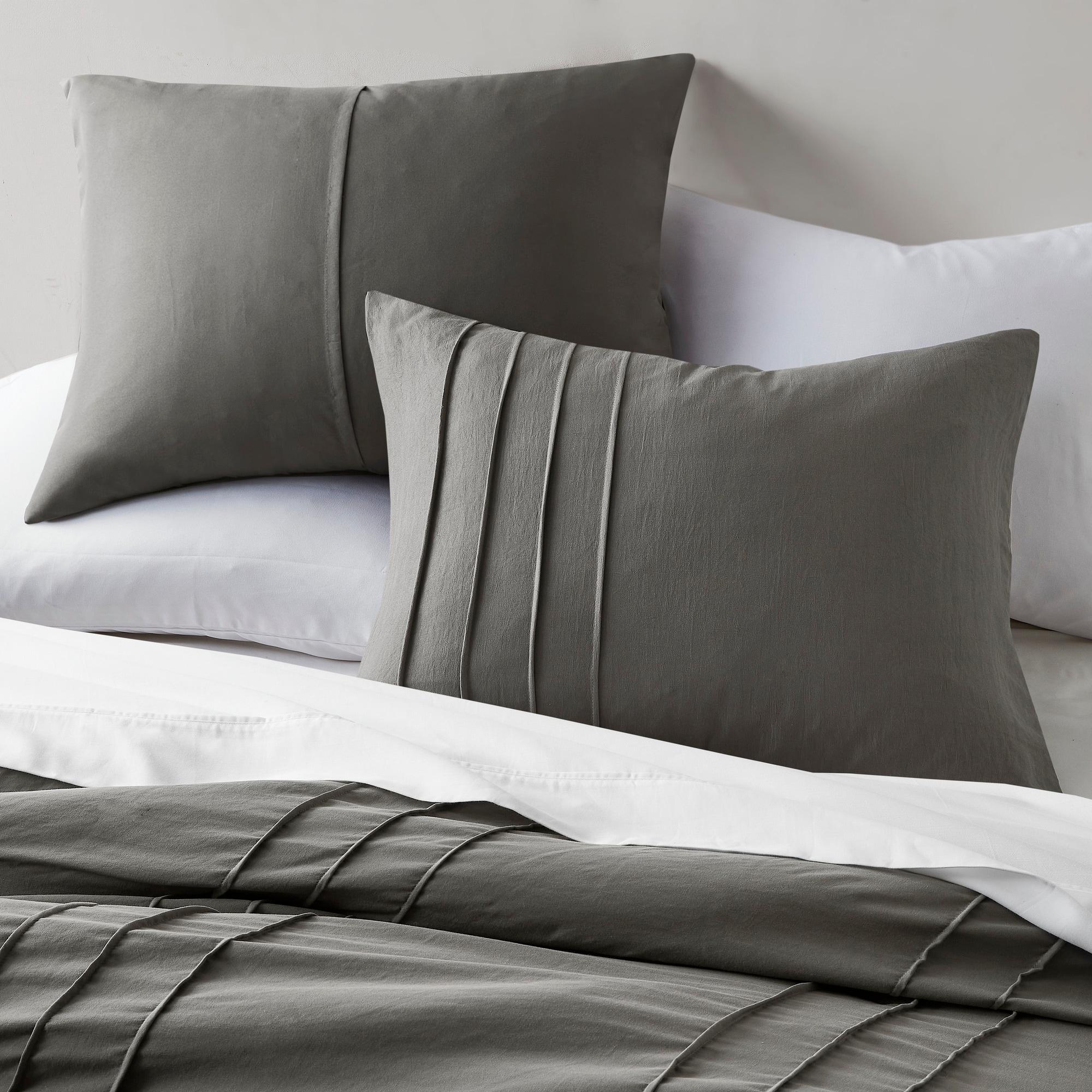 Regency Heights Twin/Twin XL Comforter Set, Boho 2-Piece Pintuck Stitching Dorm Bedding Set, Soft Washed Pleated Bed Sets with Pillow Sham Grey