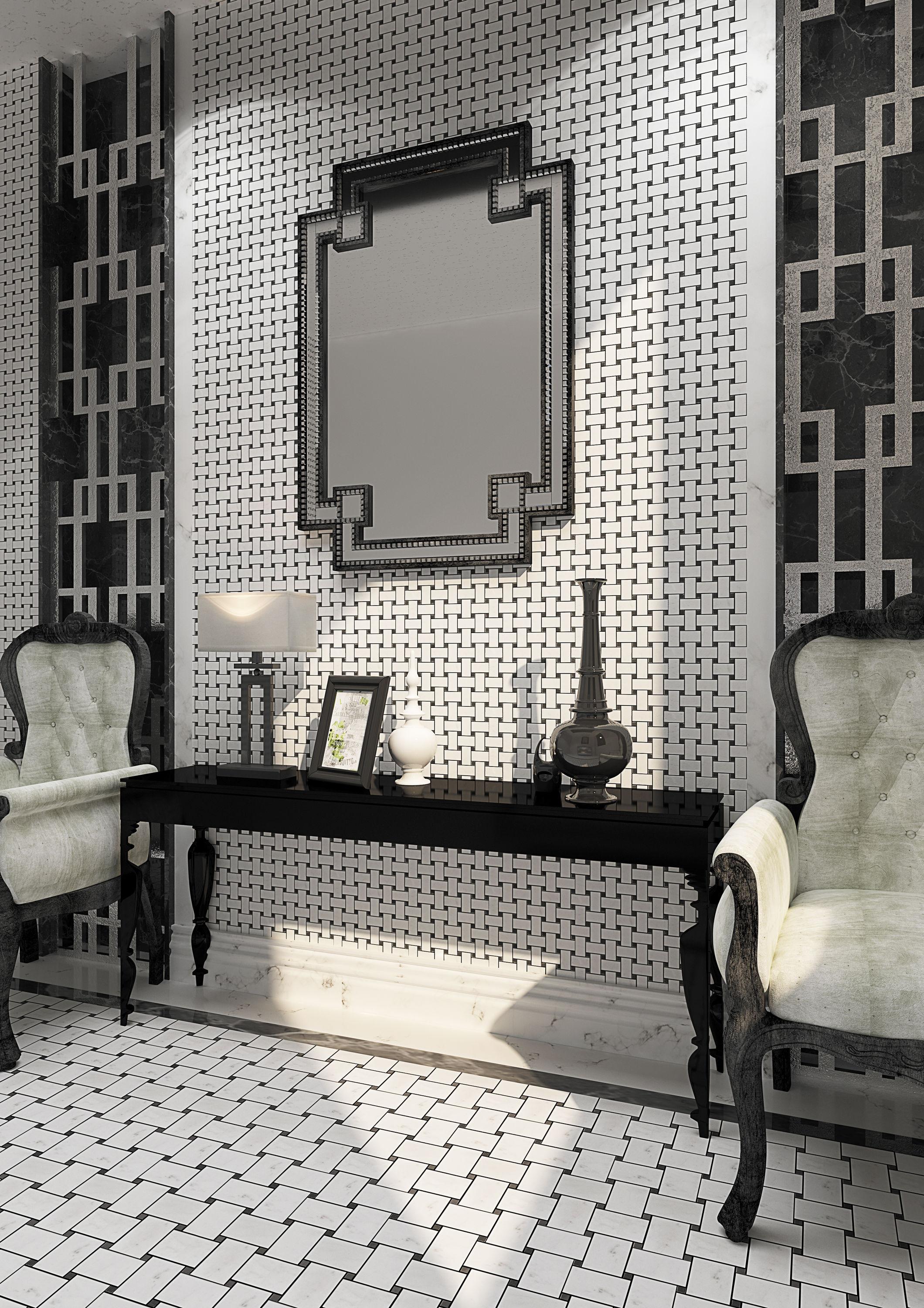 12" x 12" Natural Stone Basketweave Mosaic Wall & Floor Tile