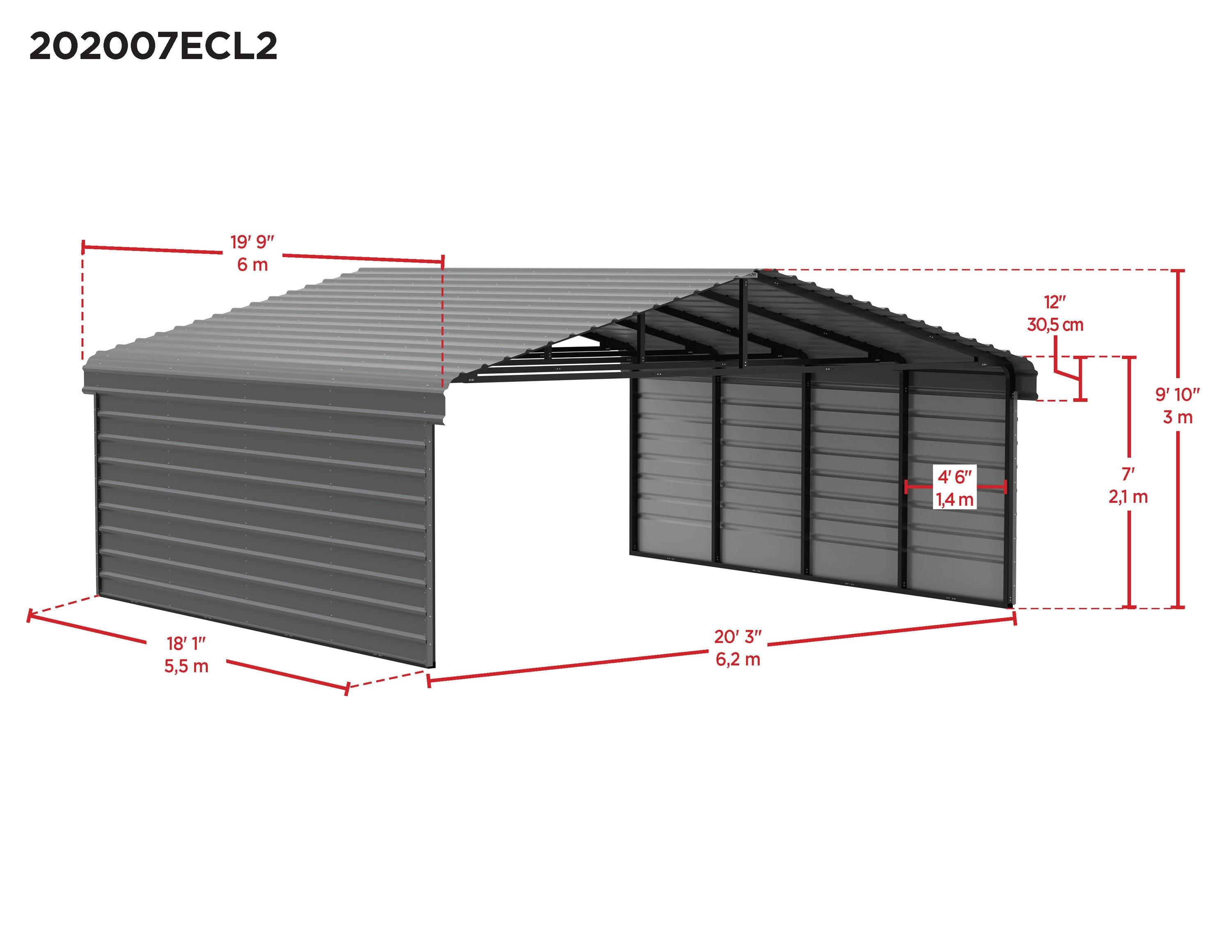 Arrow Arrow Steel Carport with 2 Side Wall Kits, 20x20x07