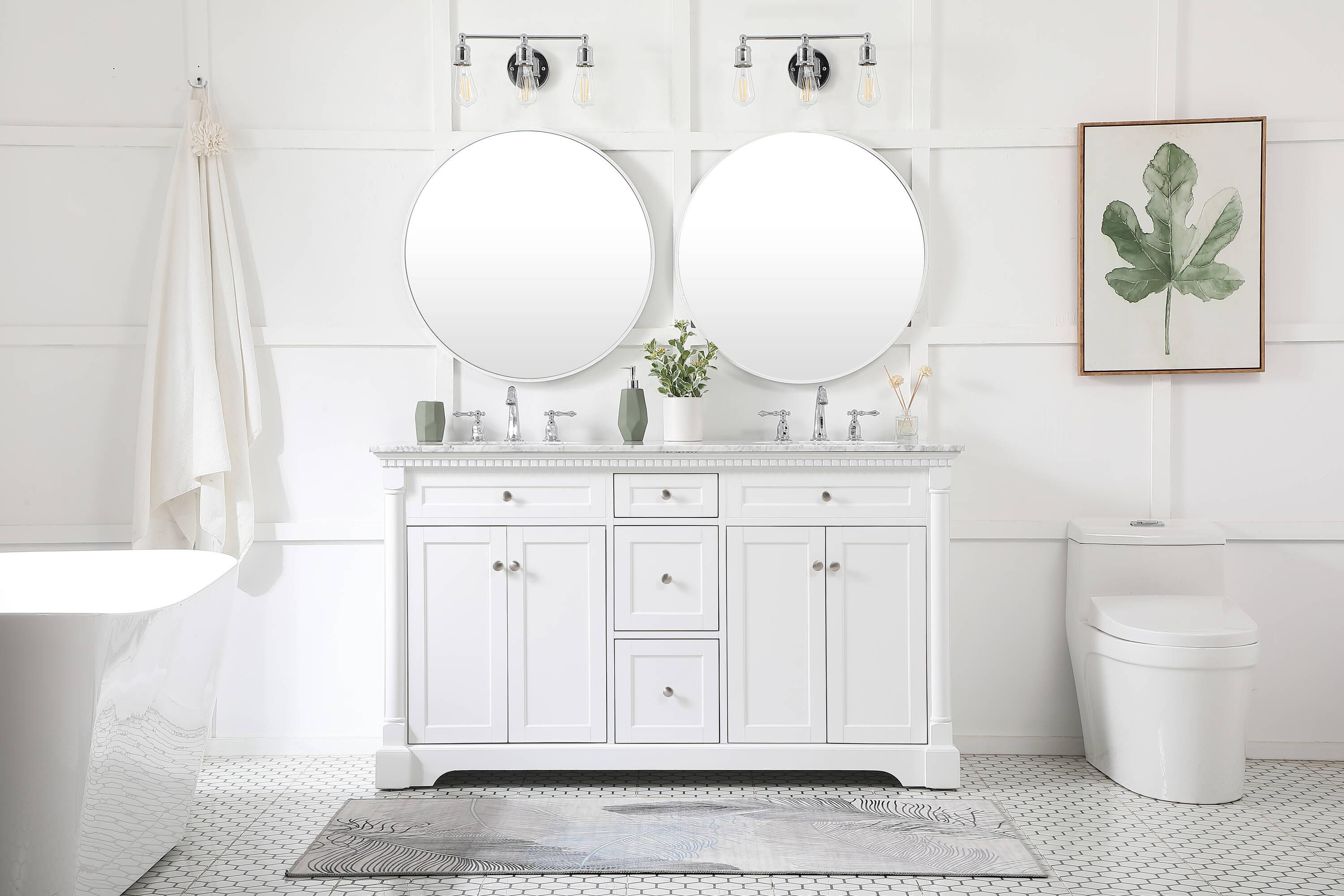 Elegant Decor Clarence 60" Solid Wood and Metal Double Bathroom Vanity in White