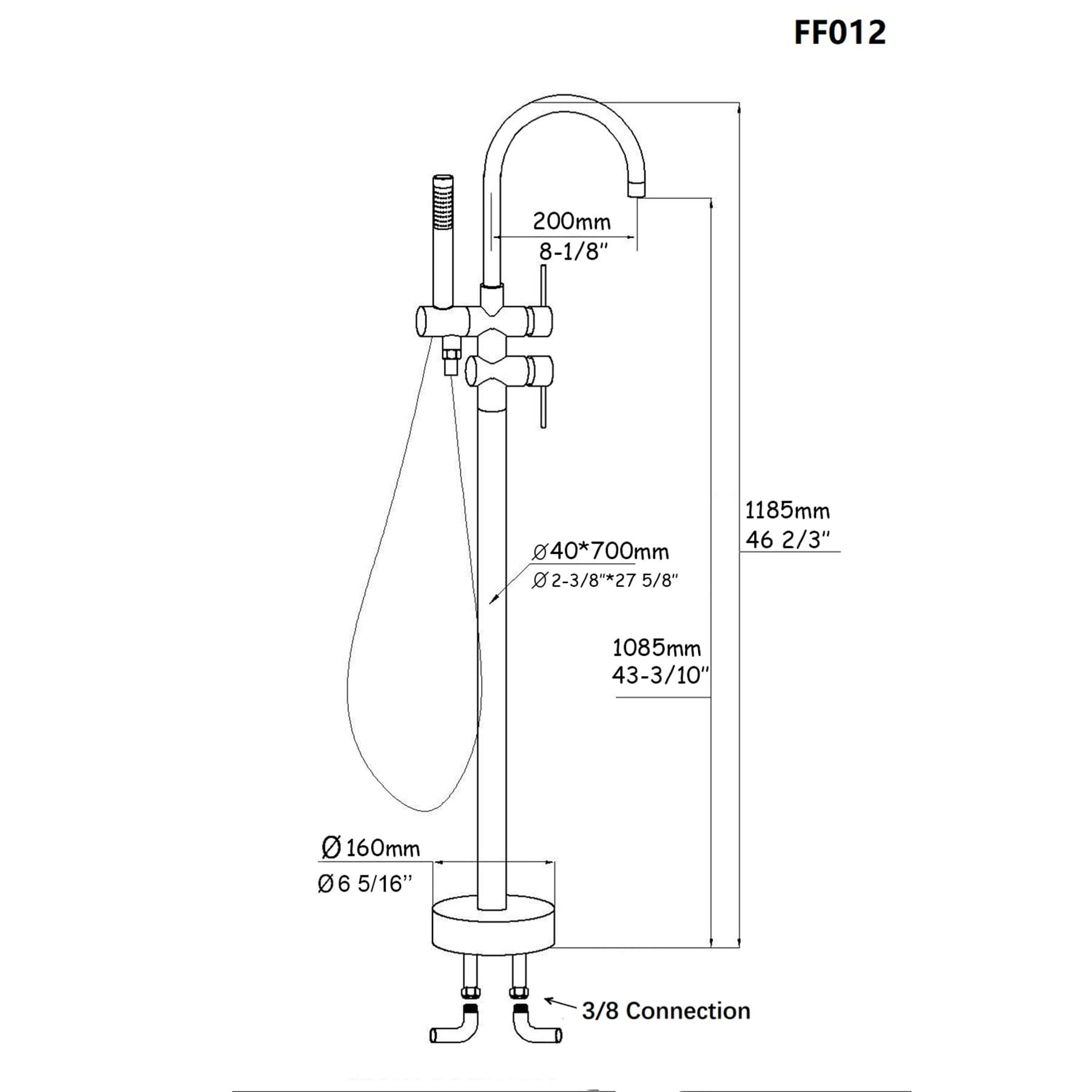 Double Handle Floor Mounted Freestanding Tub Filler With Handshower