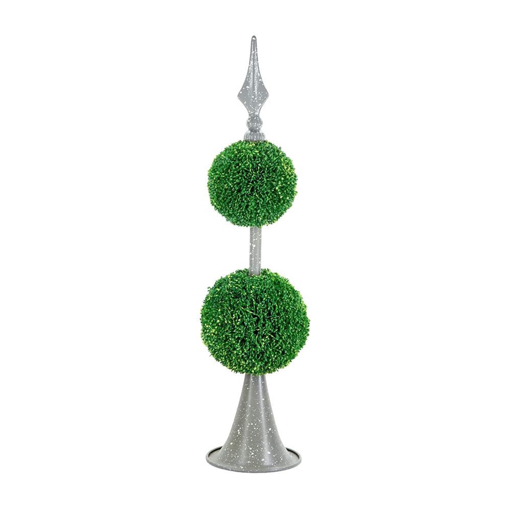 A&B Home Boxwood Ball Topiary with Metal Finial Stand Double Sphere 26 Inch Tall Indoor Outdoor House Decoration