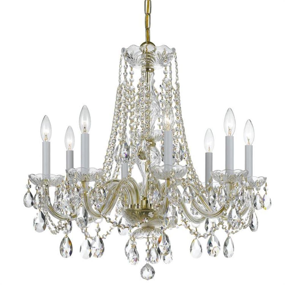 Polished Brass and Crystal 8-Light Chandelier