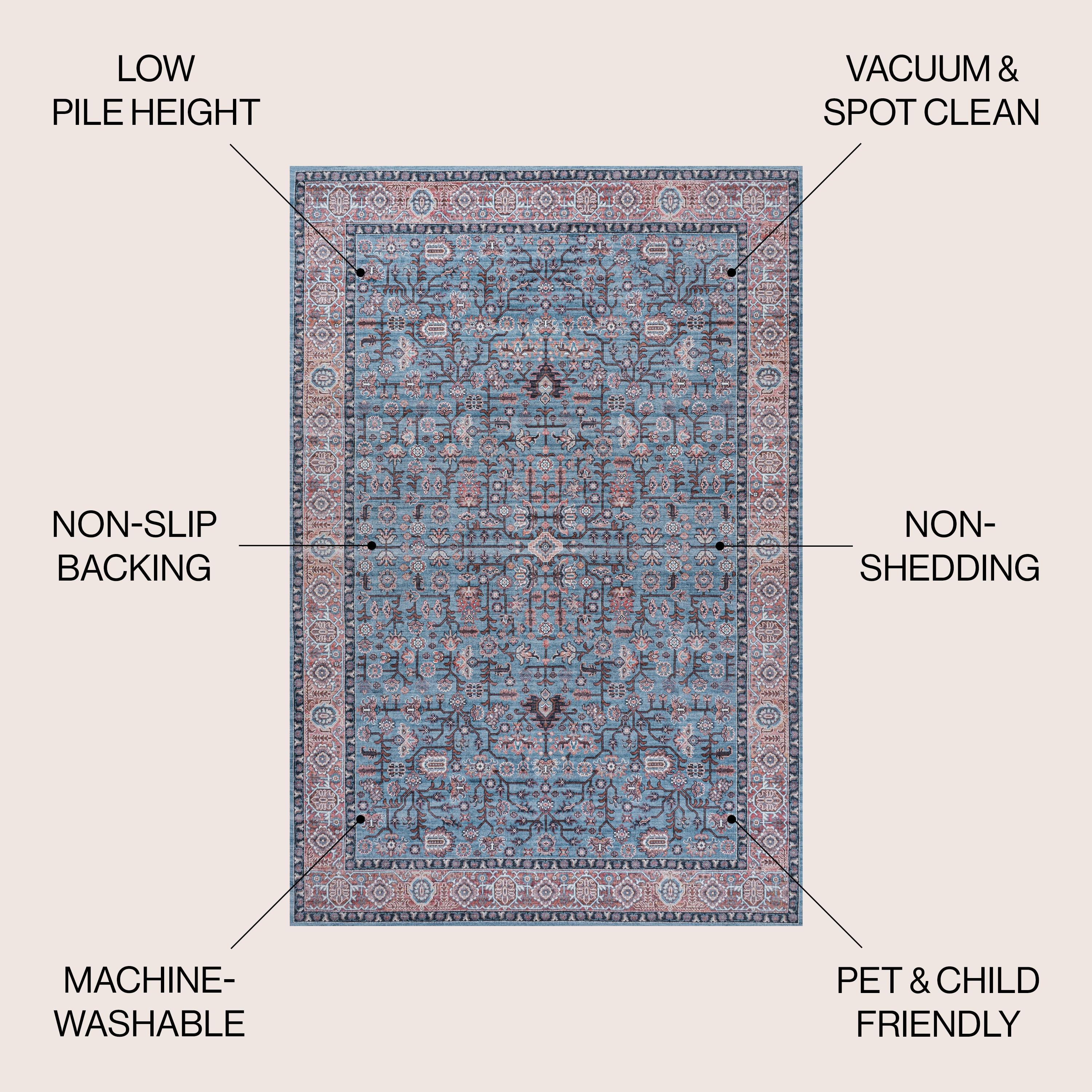 Kemer All-Over Persian Machine-Washable Blue/Red/Brown 3 ft. x 5 ft. Area Rug - JONATHAN Y