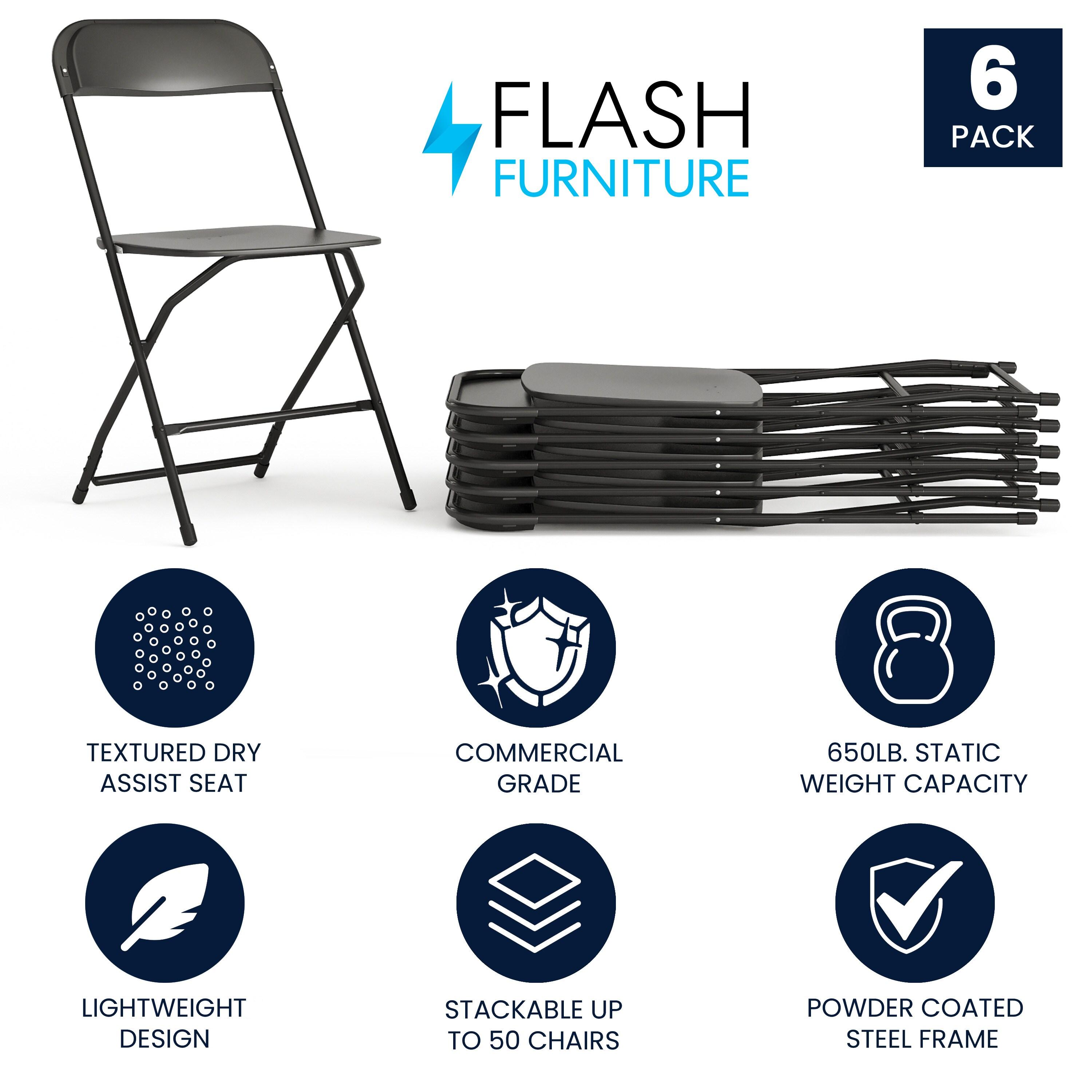 Flash Furniture Hercules Series Plastic Folding Chair Black - 6 Pack 650LB Weight Capacity Comfortable Event Chair-Lightweight Folding Chair