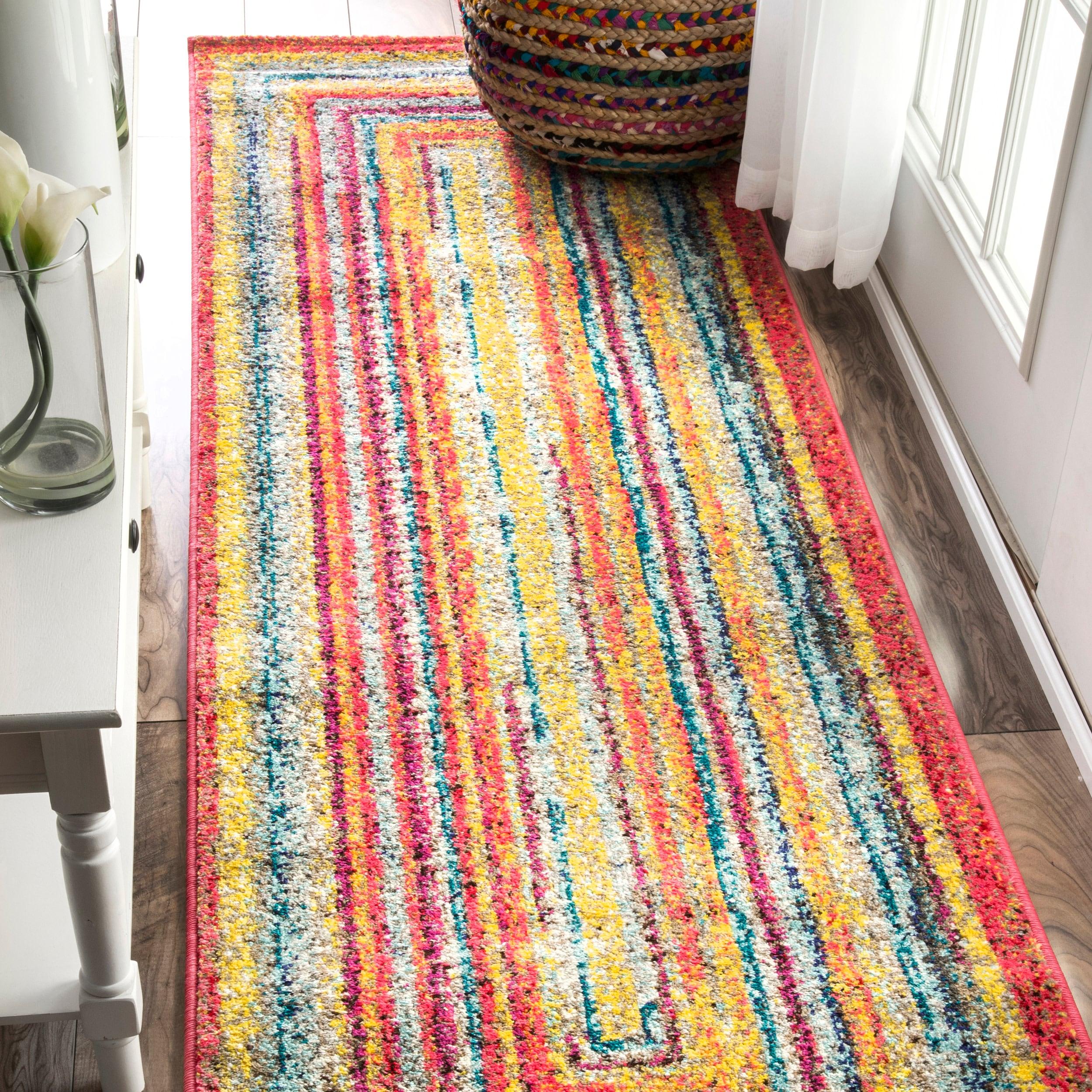 2'6"x10' Hargis Labyrinth Runner Rug Yellow - nuLOOM: Geometric Vintage Indoor Runner, Low Pile, Polypropylene