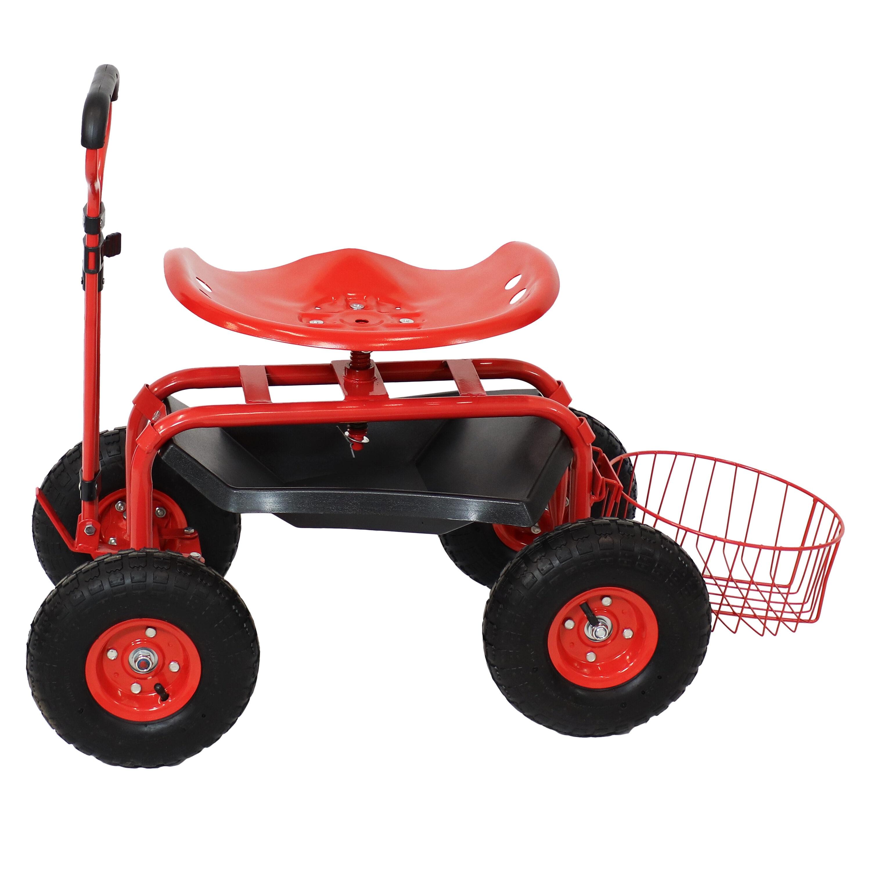 SunnyDaze Decor Steel Steering Handle Swivel Seat & Basket Garden Cart