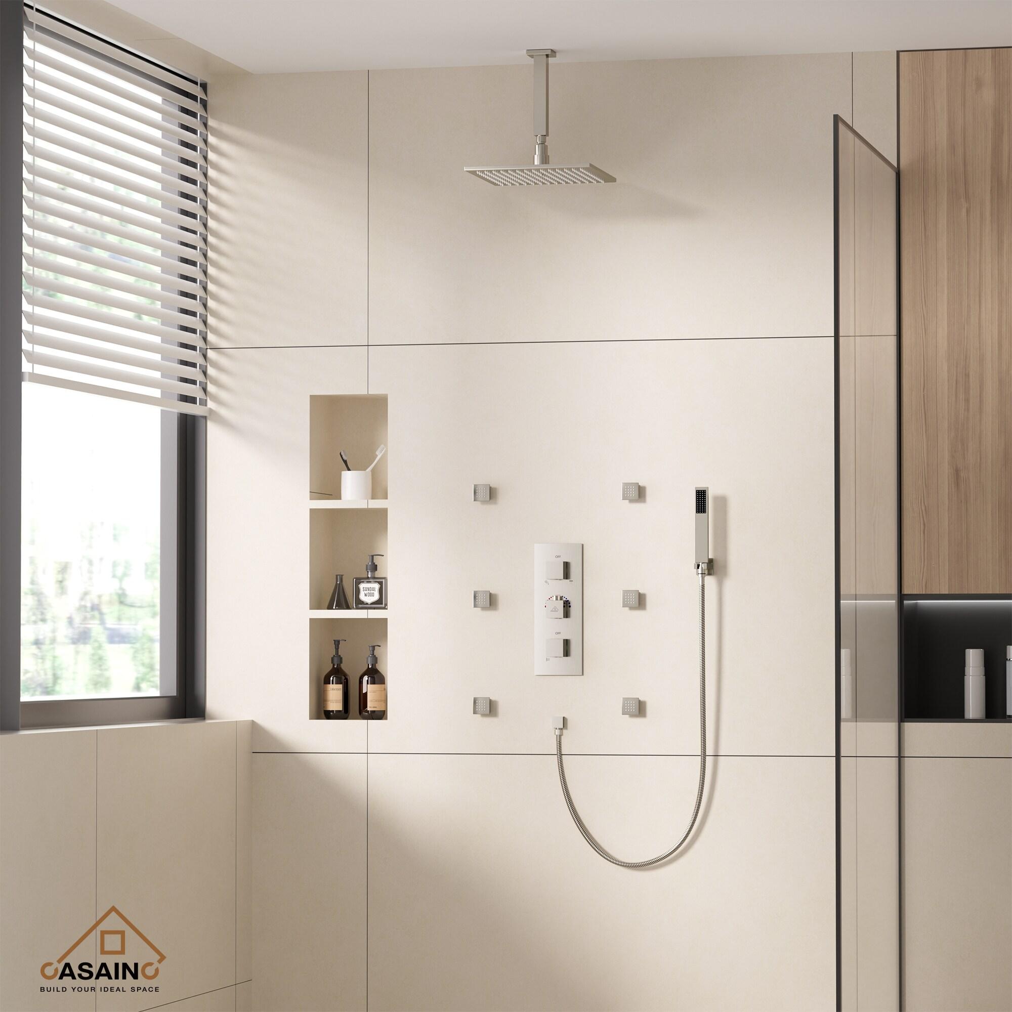 CASAINC LED Thermostatic Dual Shower Heads Ceiling Mount Fixed and Handheld Shower Head