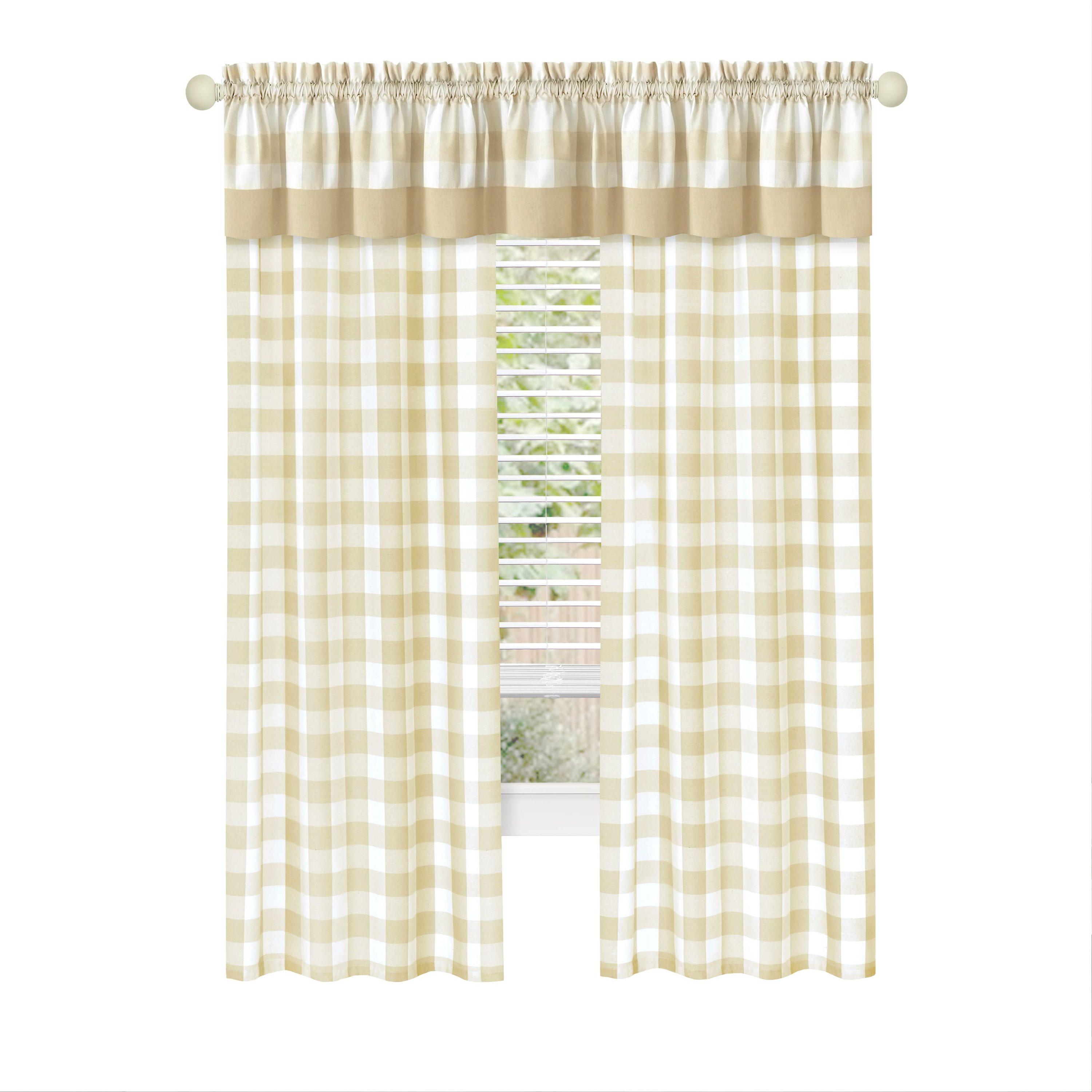 Achim Hunter Indoor Polyester/Cotton Light Filtering Checkered Curtain Panel, Tan, 42-in W x 63-in L