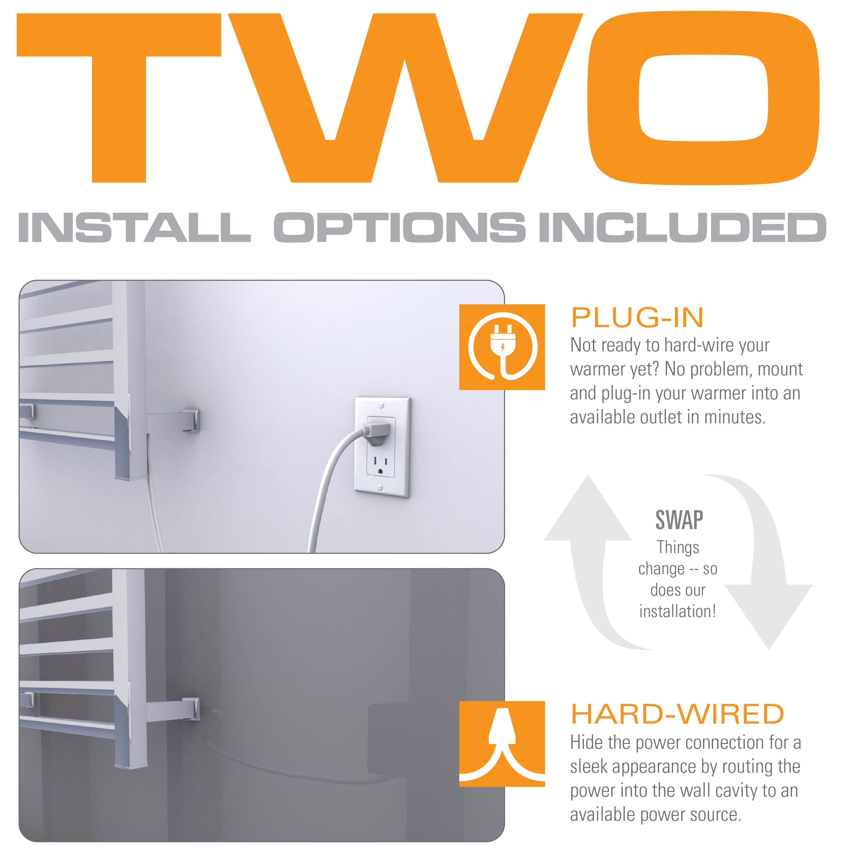 Brandon Basics Wall Mounted Electric Towel Warmer with Built-in Timer and Hardwired and Plug in Options, Stainless Steel - Polished