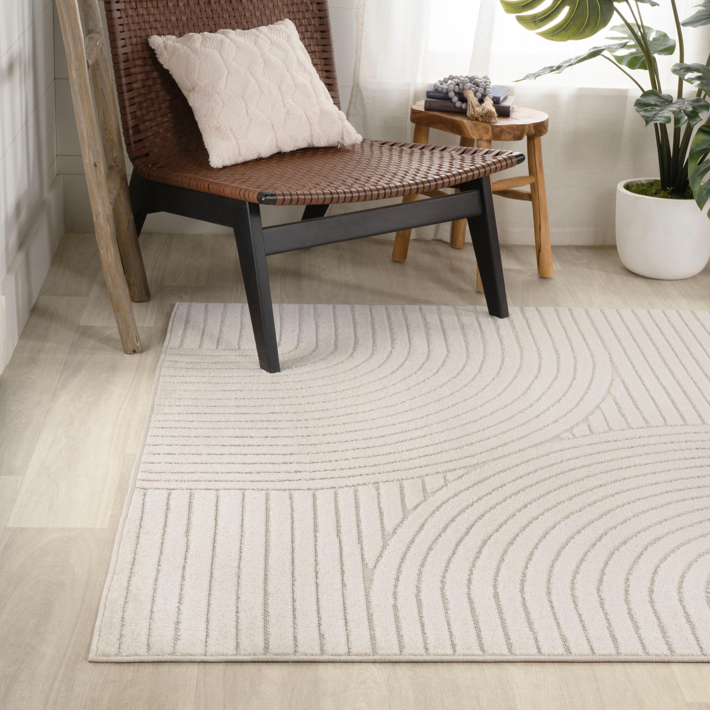 JONATHAN Y Skagen High-Low Minimalist Curve Geometric Ivory/Cream 4 ft. x 6 ft. Indoor/Outdoor Area Rug