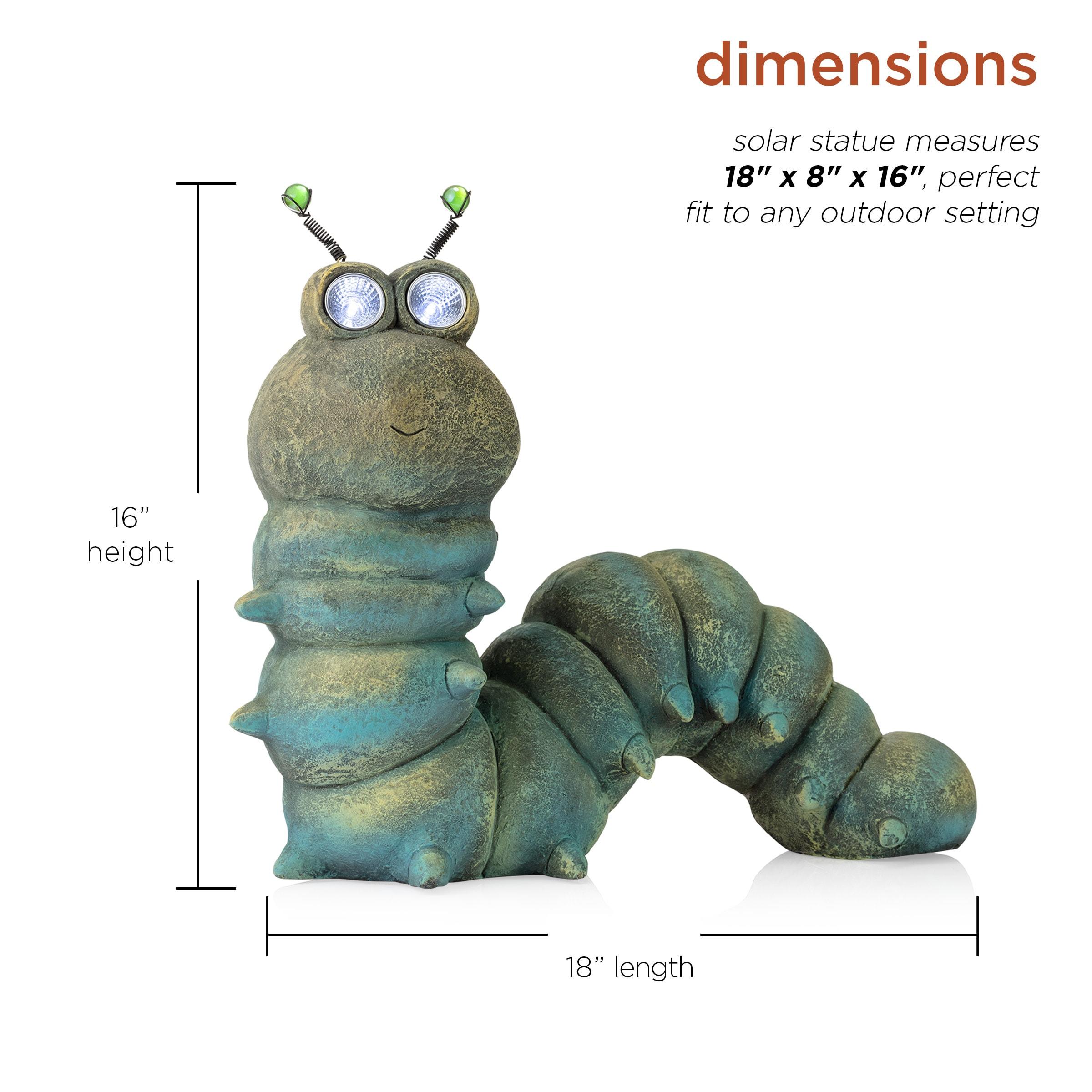 16-inch Green Solar-Powered Caterpillar Garden Statue with LED Eyes