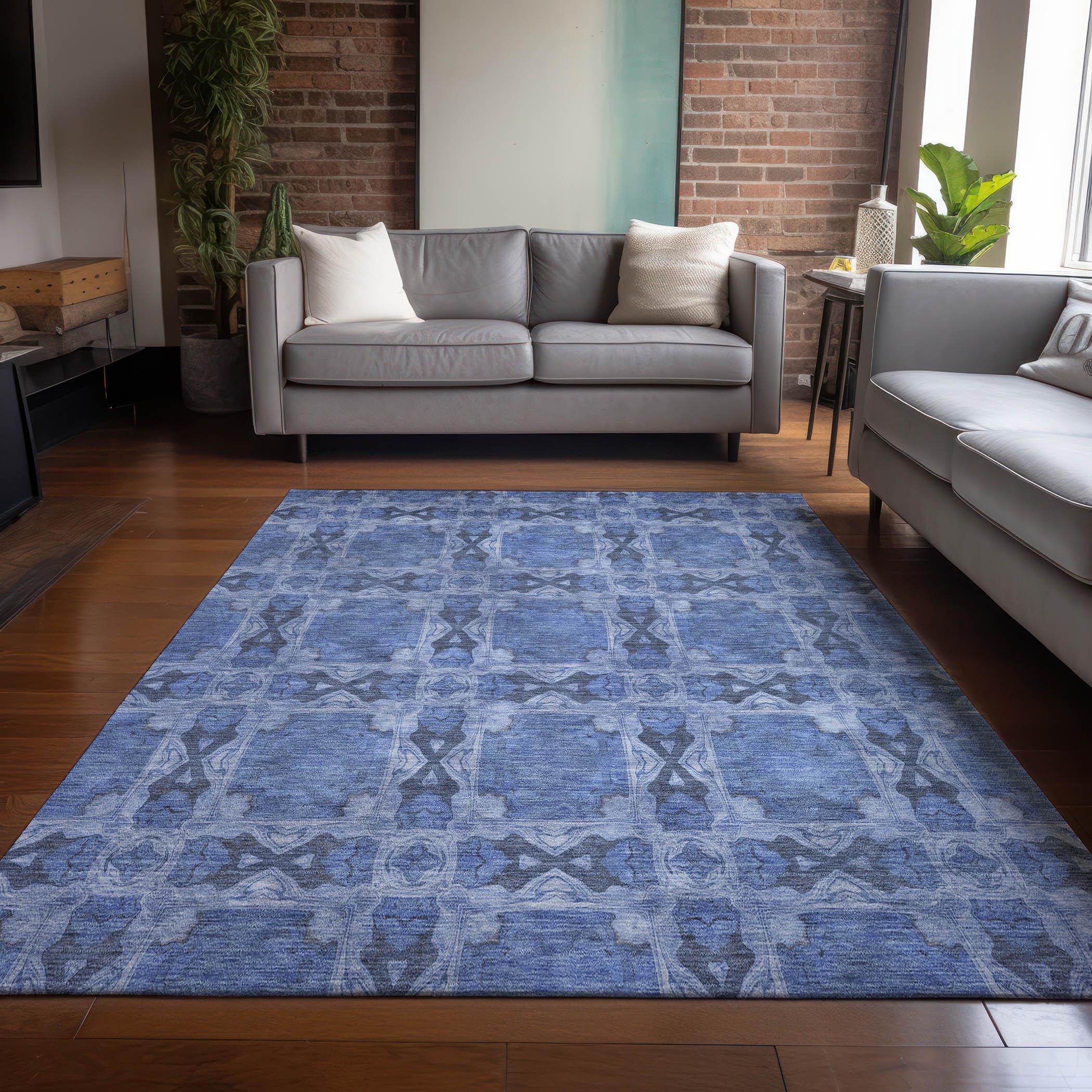 Denim Blue Flat Woven Synthetic 5' x 7'6" Area Rug