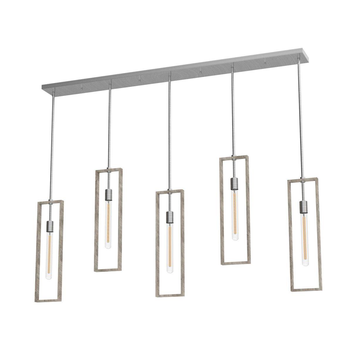 Progress Lighting Boundary 1-Light Hanging Pendant, Brushed Nickel, Grey Washed Oak, Open Frame, Design Series