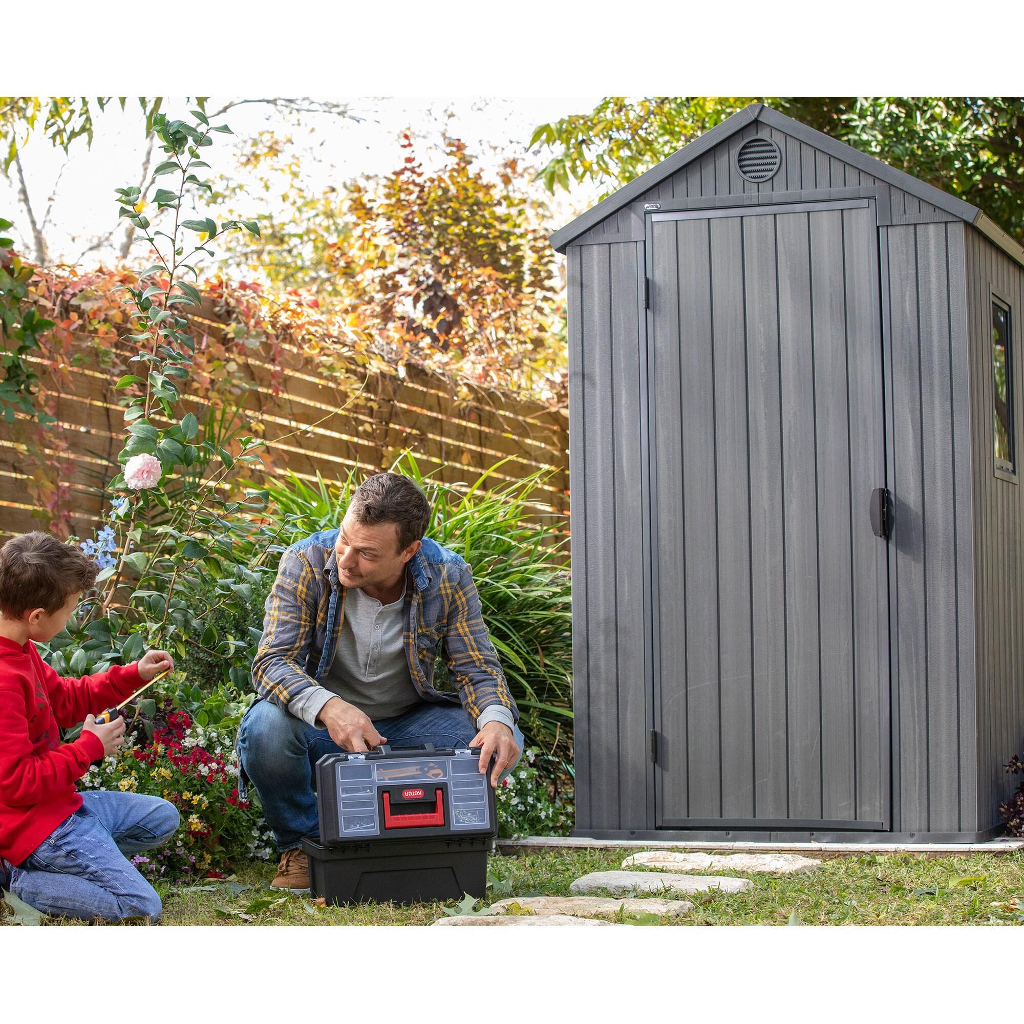 Darwin 4 ft. W x 6 ft. D Durable Resin Outdoor Storage Shed With Floor and Window for Garden Patio Furniture and Tools, Grey