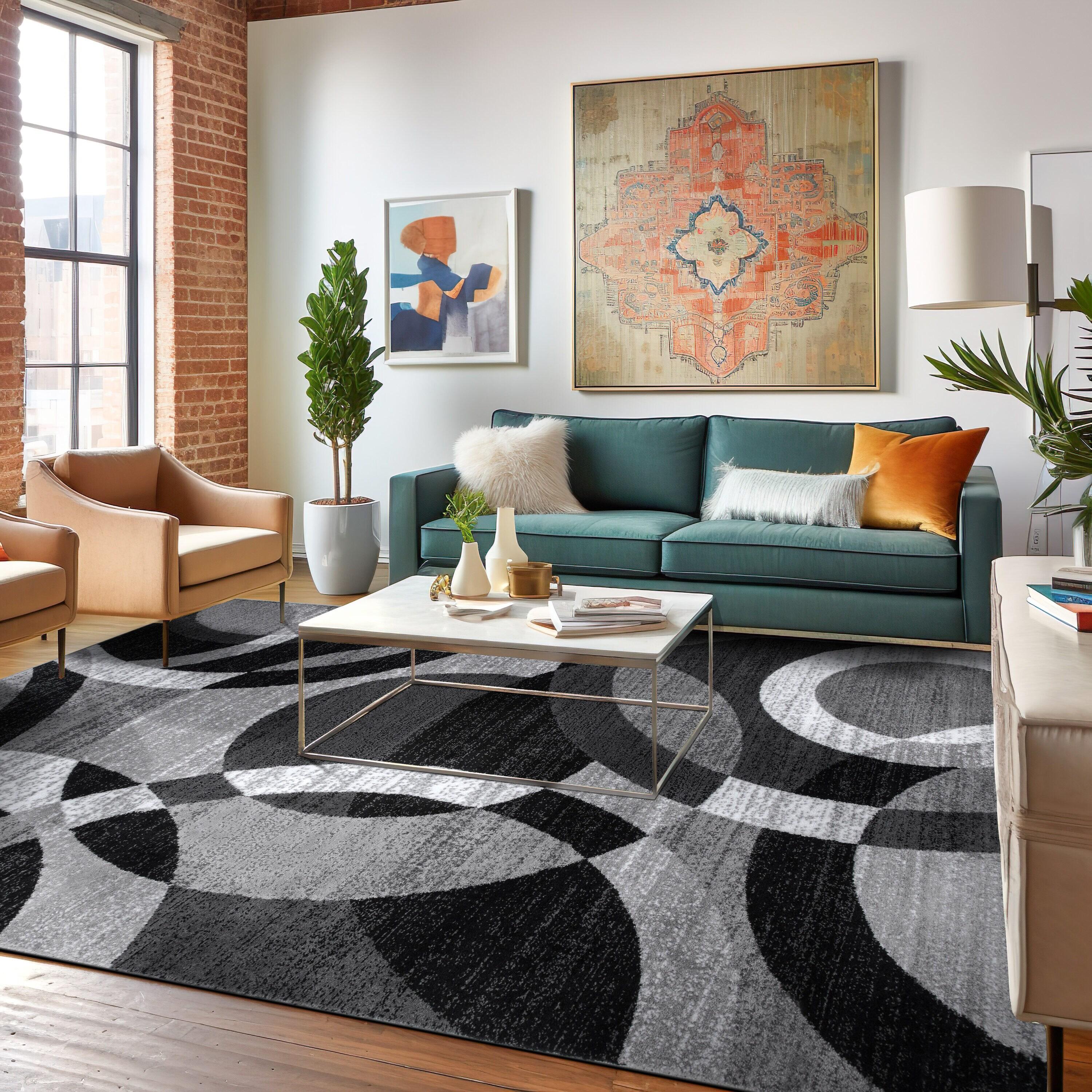 World Rug Gallery Geometric Circles Gray 7'10" x 10'2" Indoor Area Rug