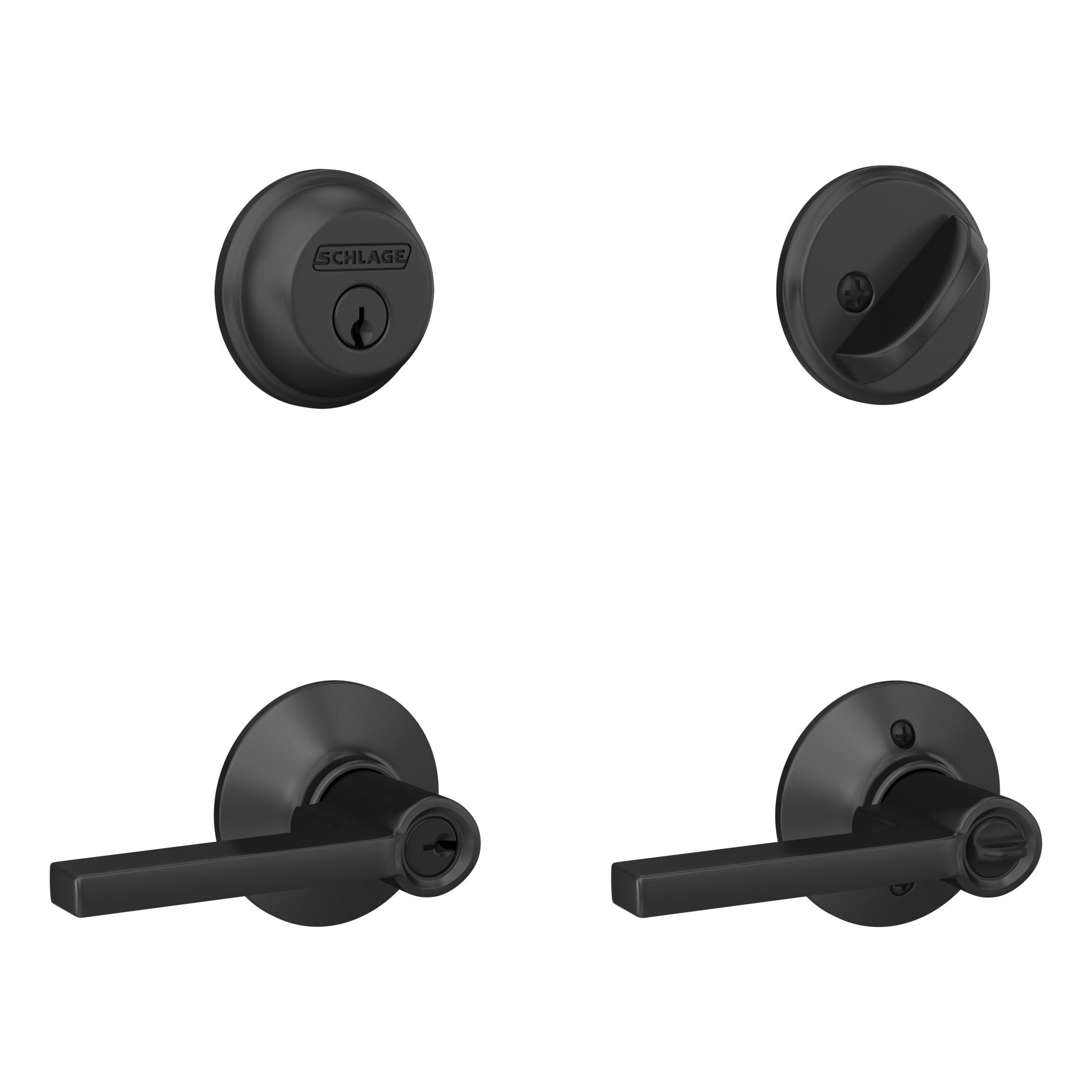 Schlage Latitude Straight/Contemporary Matte Black Entry Knob and Single Cylinder Deadbolt Right