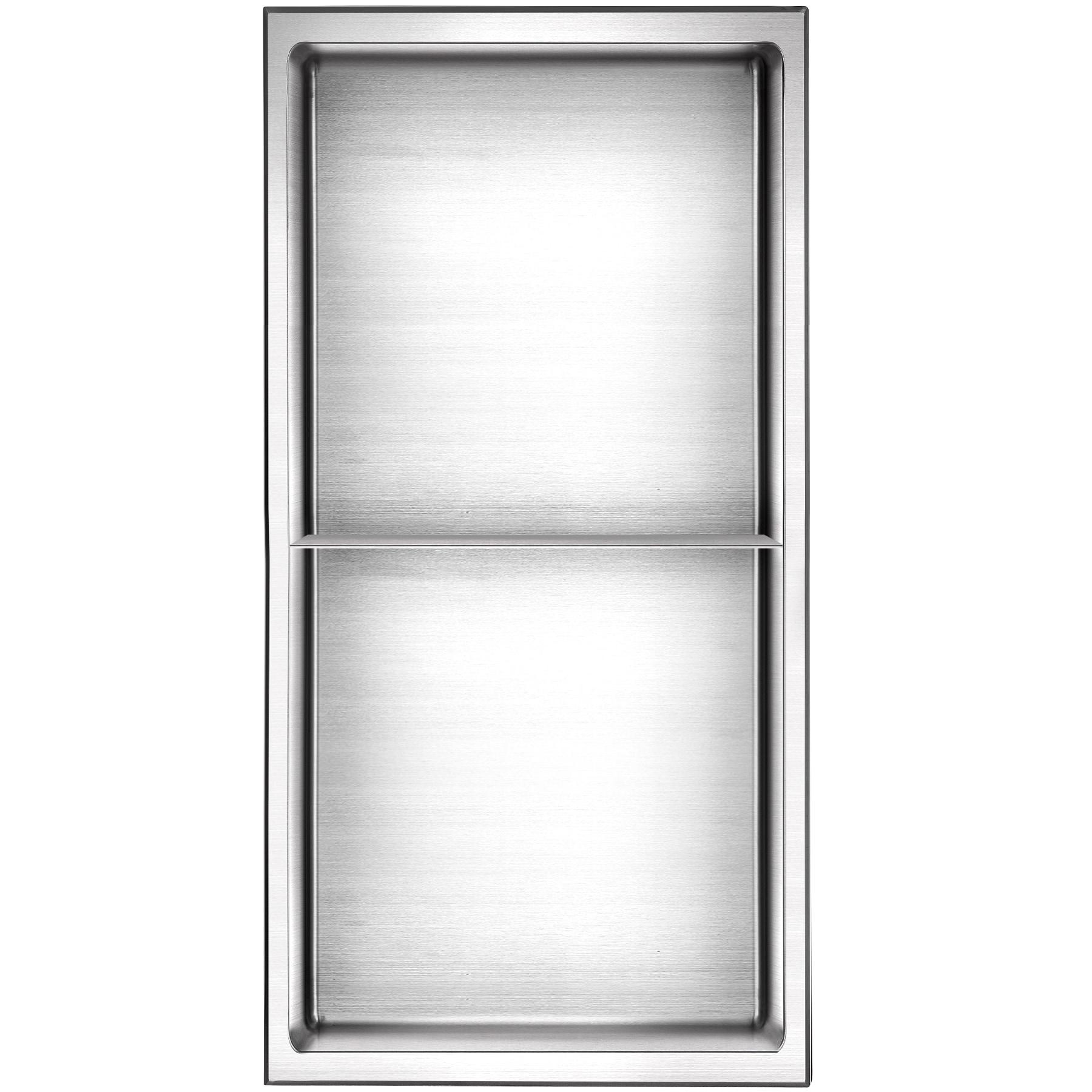 12 In. W X 24 In. H X 4 In. D 18-Gauge Stainless Steel Double Shelf Shower Niche