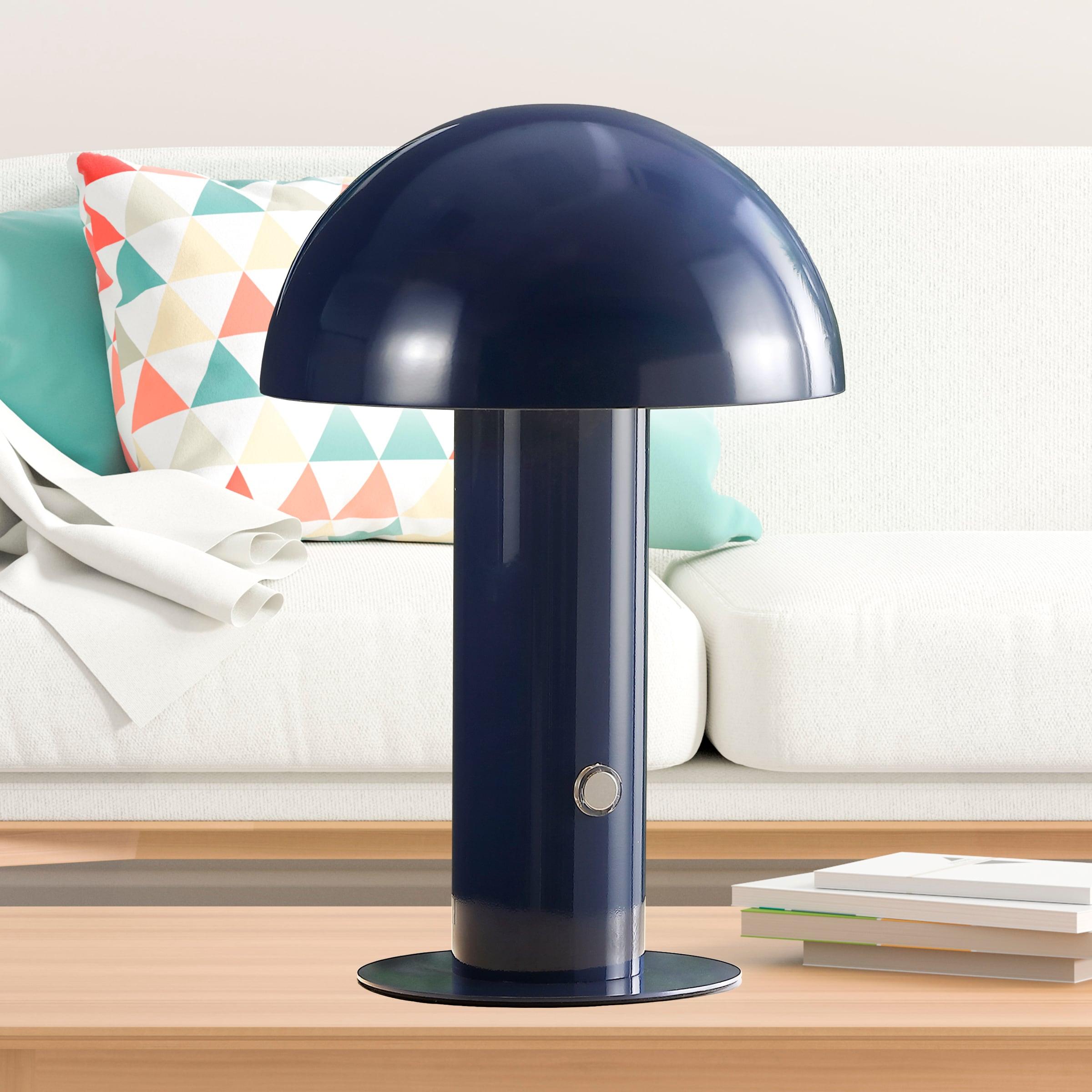 Boletus 10.75" Contemporary Bohemian Rechargeable/Cordless Iron Integrated Portable LED Mushroom Table Lamp, Navy