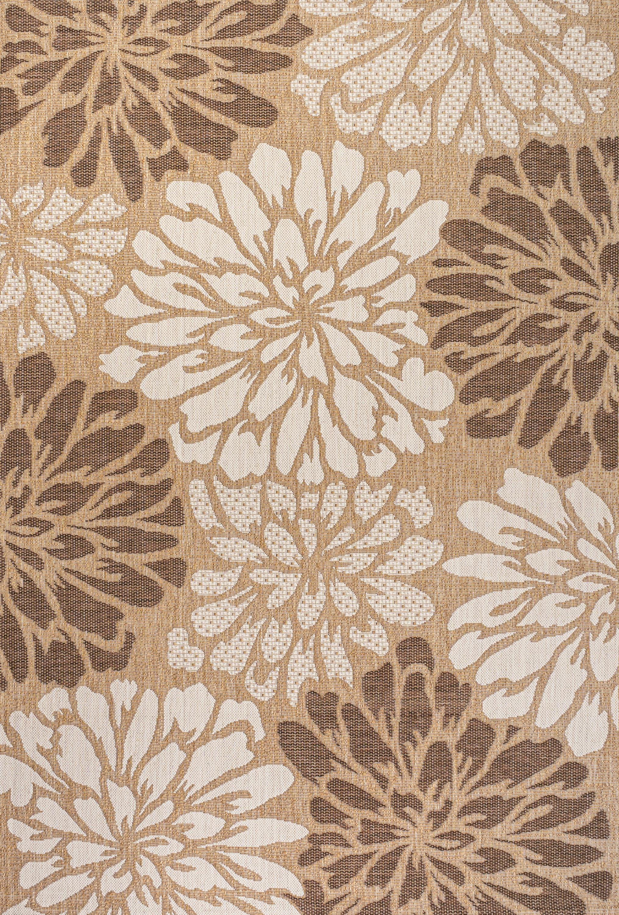 3' x 5' Zinnia Modern Floral Textured Weave Indoor/Outdoor Area Rug, Brown/Cream - JONATHAN Y