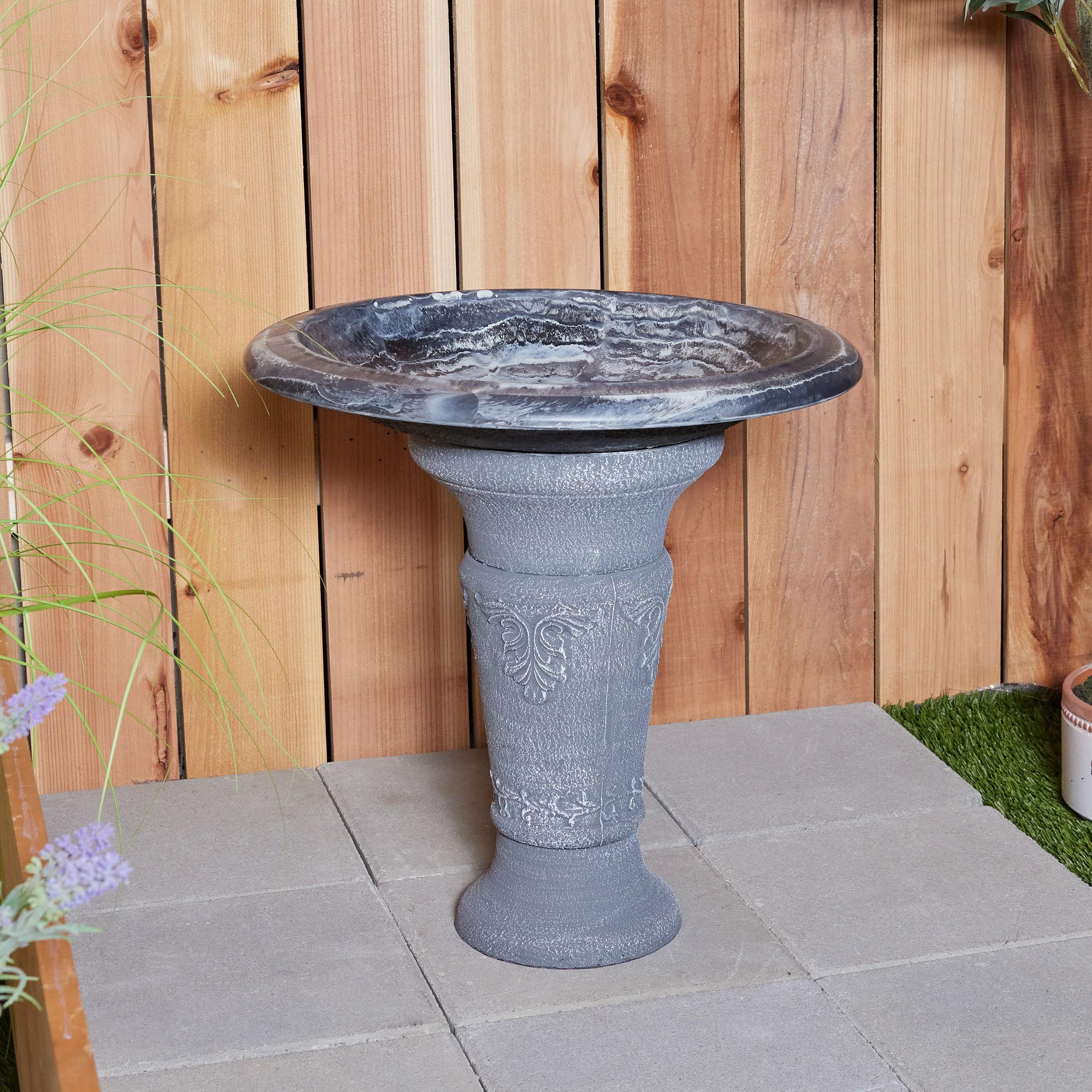 Florentine Marbleized Bird Bath - blue