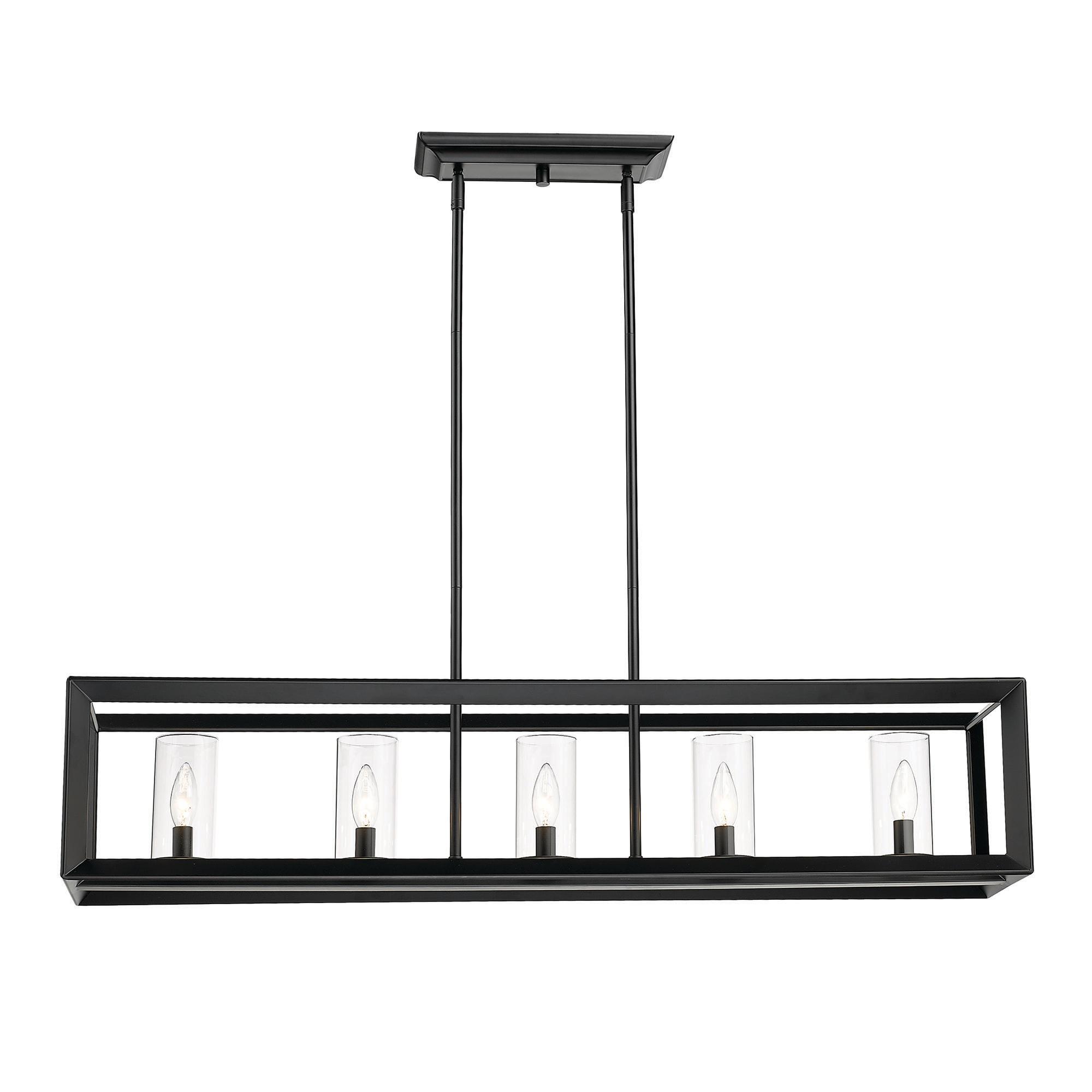 Golden Lighting Smyth 5-Light Linear Pendant in Matte Black with Clear Glass