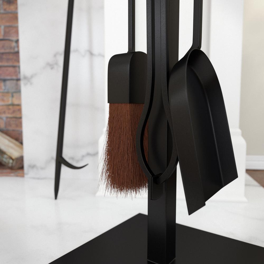 Modern Black and Gold Iron 4-Piece Fireplace Tool Set