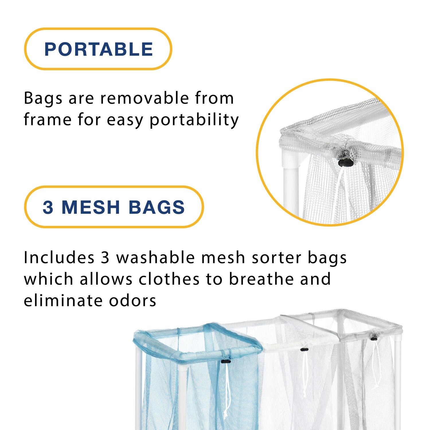 Whitmor Triple Mesh Bag Laundry Sorter, Clear and Blue, Adult